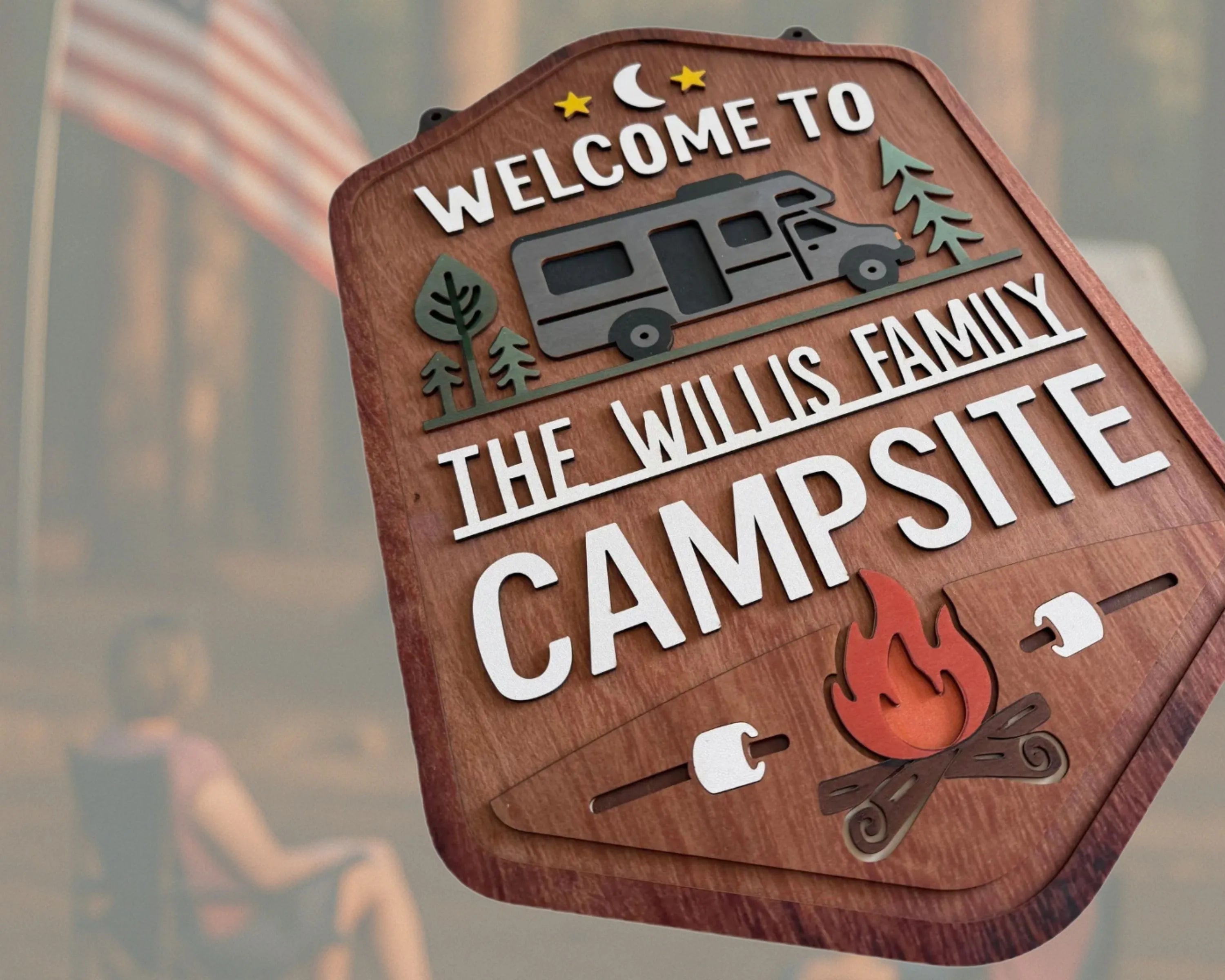 Personalized Camping Signs Wood - Welcome To Our Campsite Sign | Family Name Camper Decoration