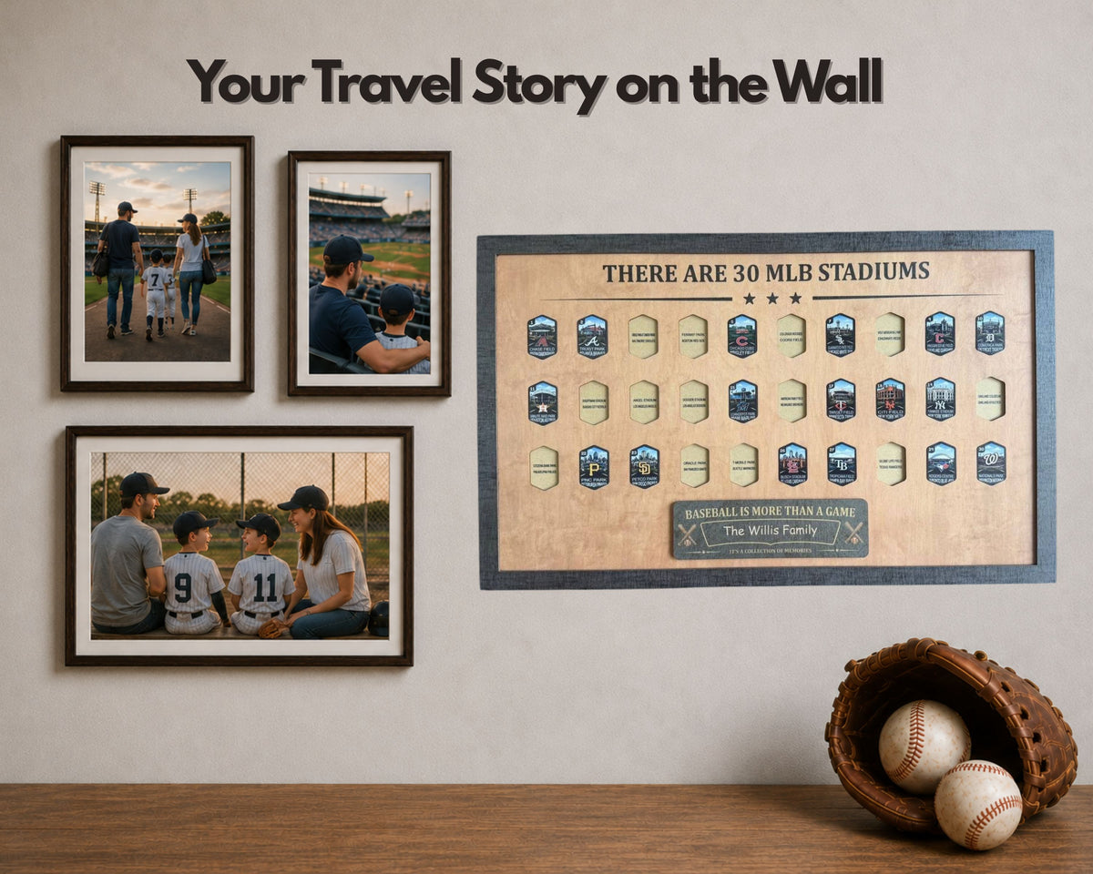 USA Baseball Stadium Tracker – Handcrafted Wooden Board to Track All MLB Ballparks