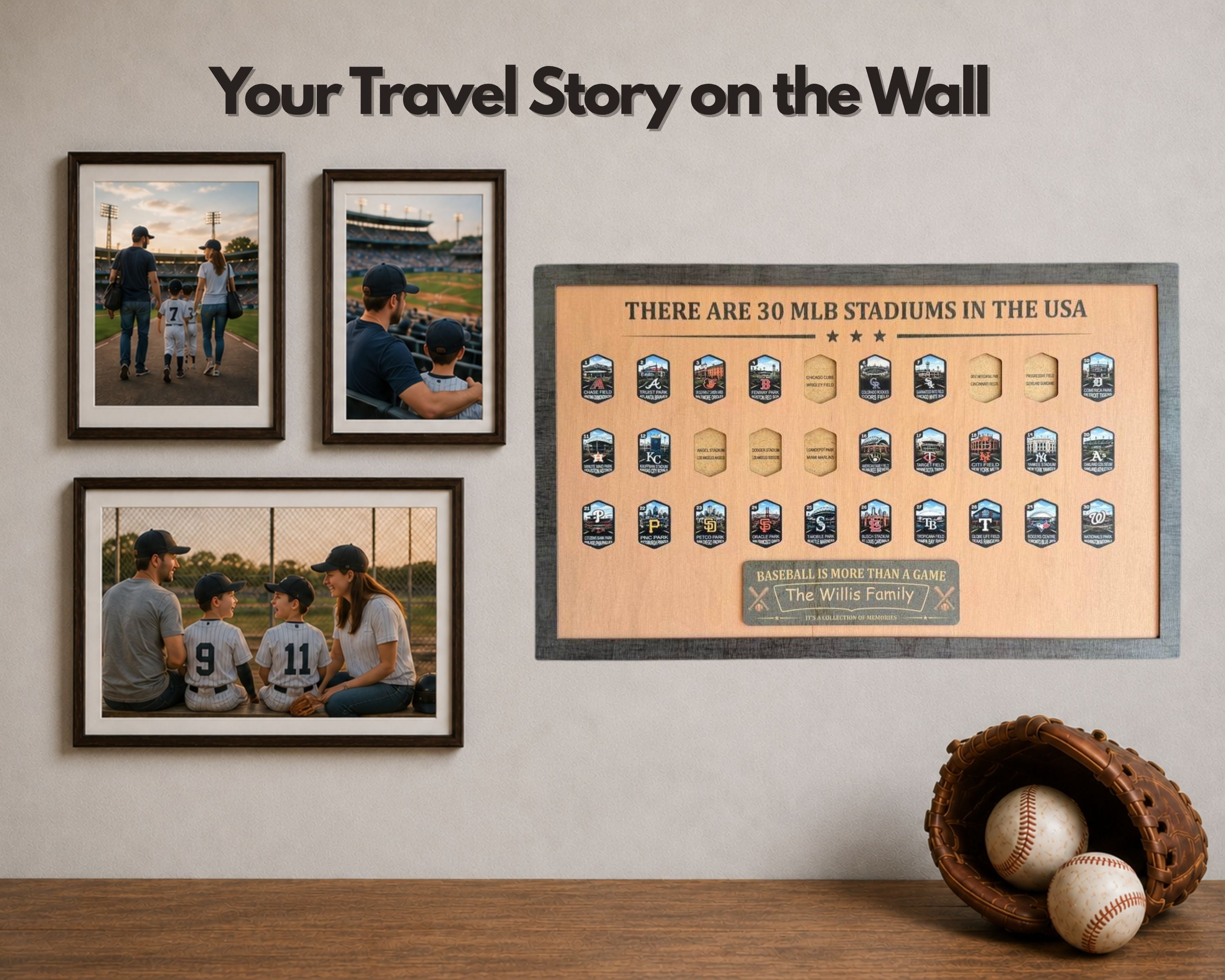 USA Baseball Stadium Tracker – Handcrafted Wooden Board to Track All MLB Ballparks