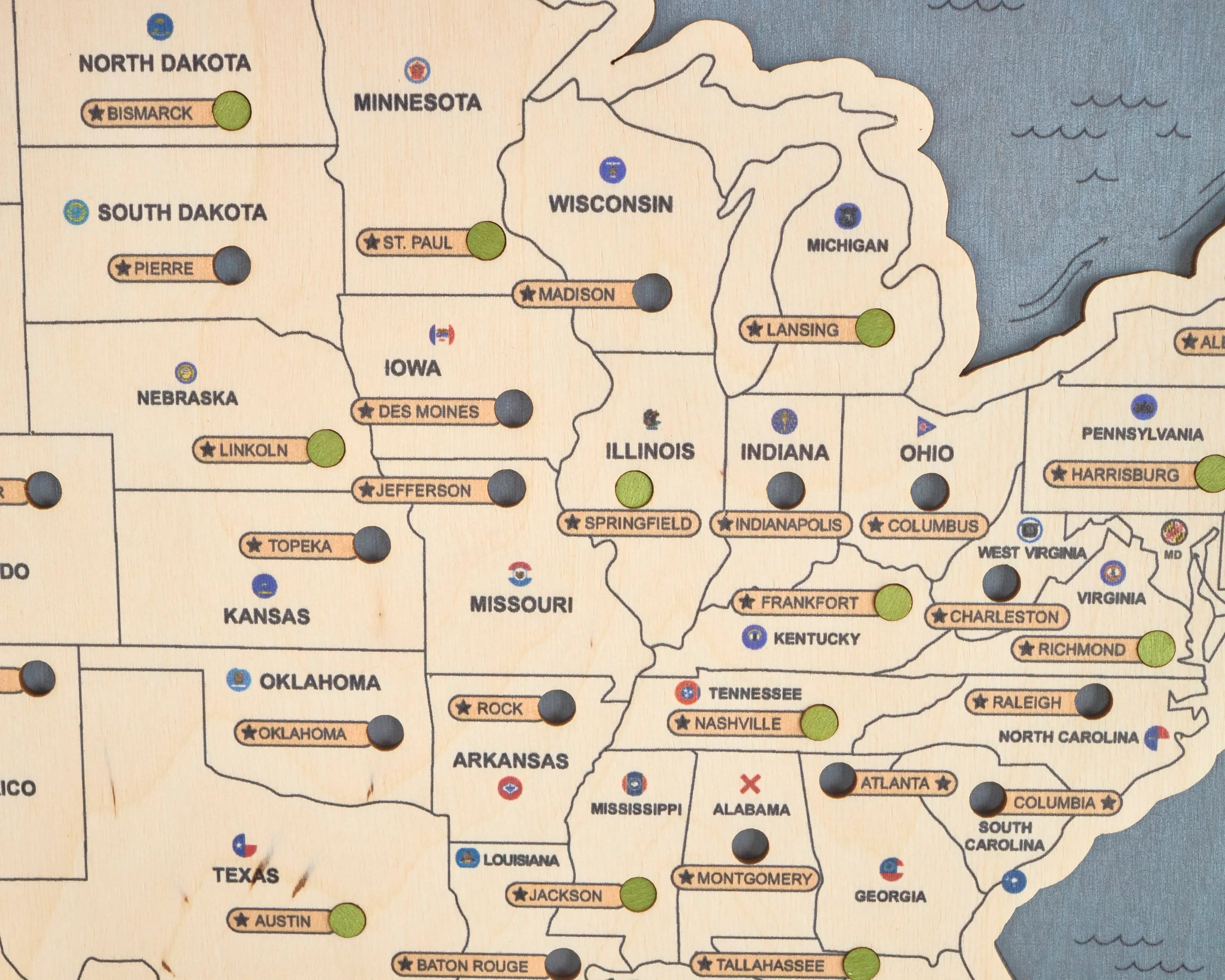 US 3D State Capitals Wooden Travel Map To Record Visits (New Blue)