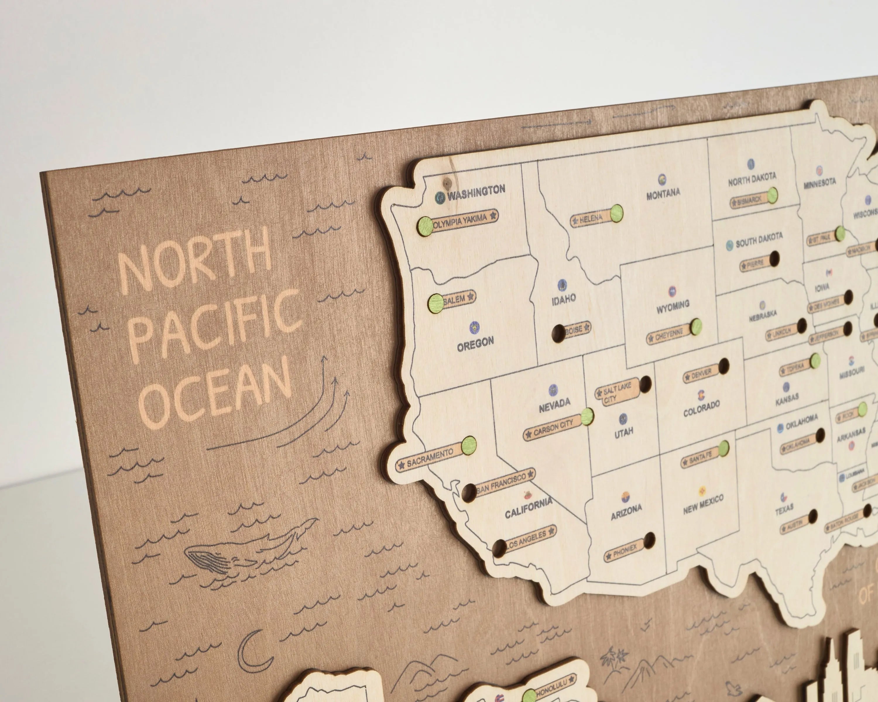 US 3D State Capitals Wooden Travel Map To Record Visits (New Brown)