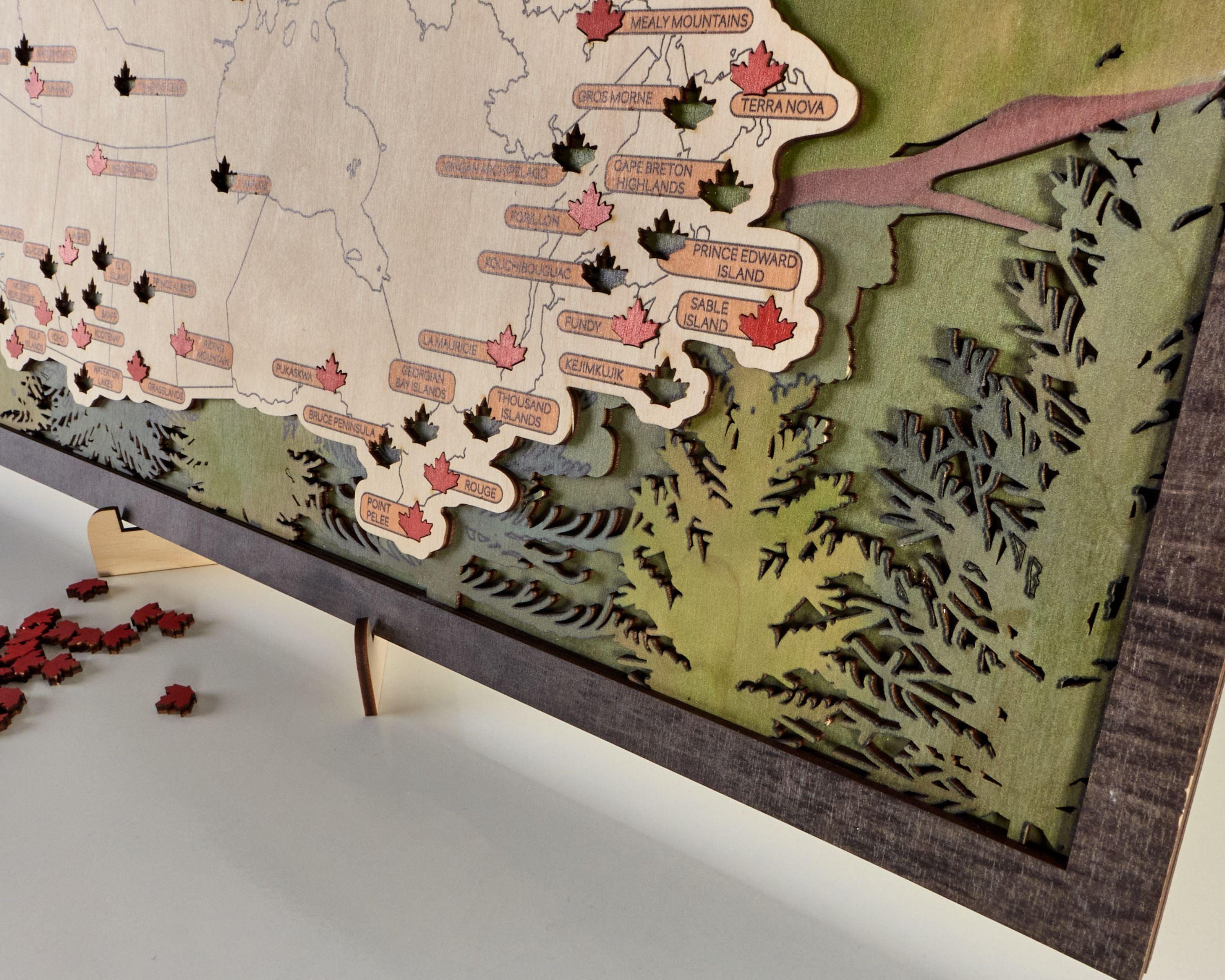 Canada 3D Wooden National Parks Travel Map To Record Park Visits (1 Design) - Lemap