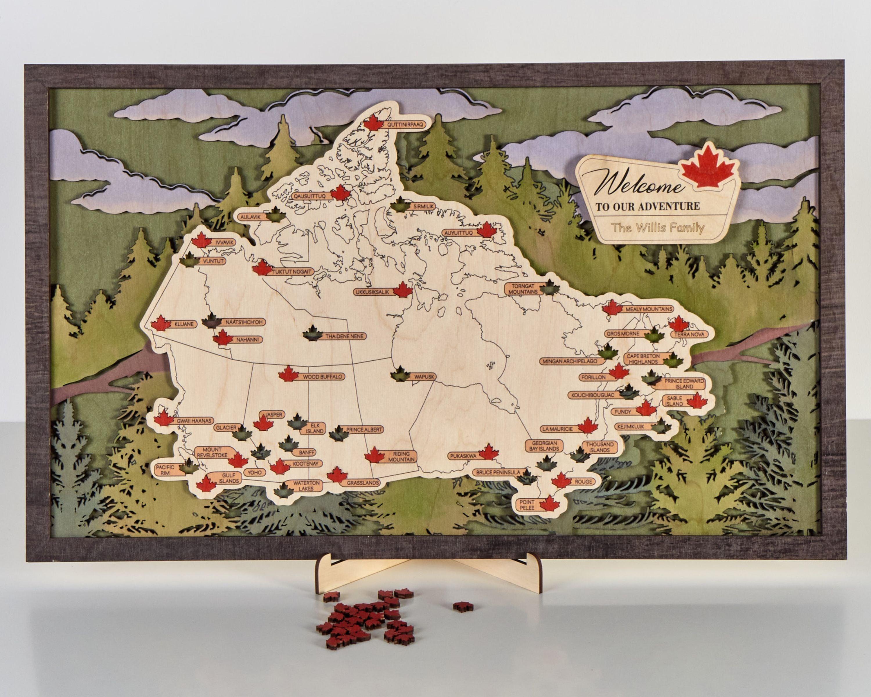 Canada 3D Wooden National Parks Travel Map To Record Park Visits (1 Design) - Lemap