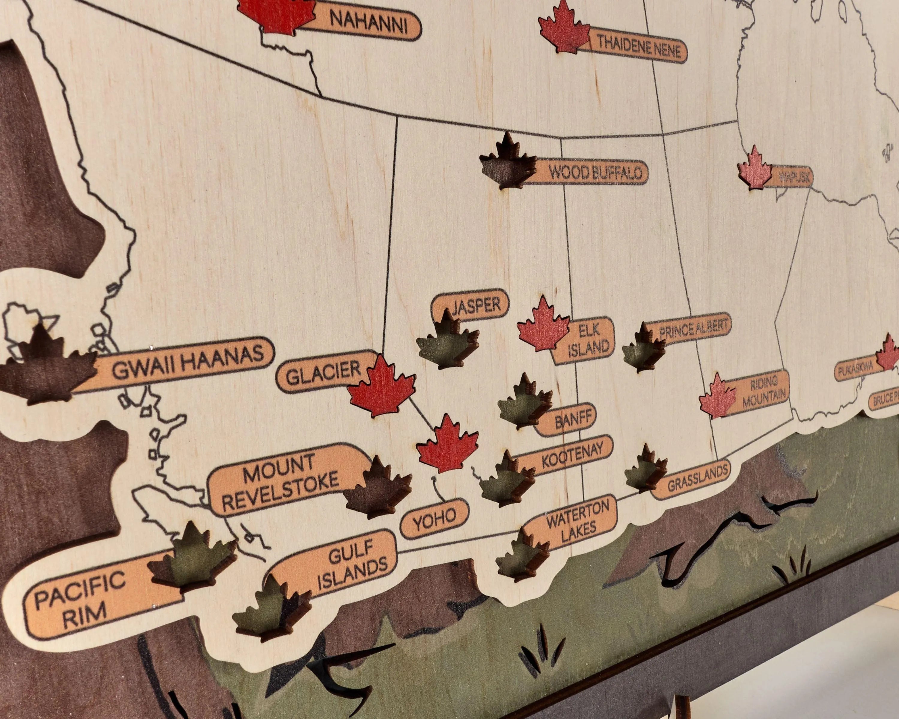 Canada 3D Wooden National Parks Travel Map To Record Park Visits (2 Design) - Lemap