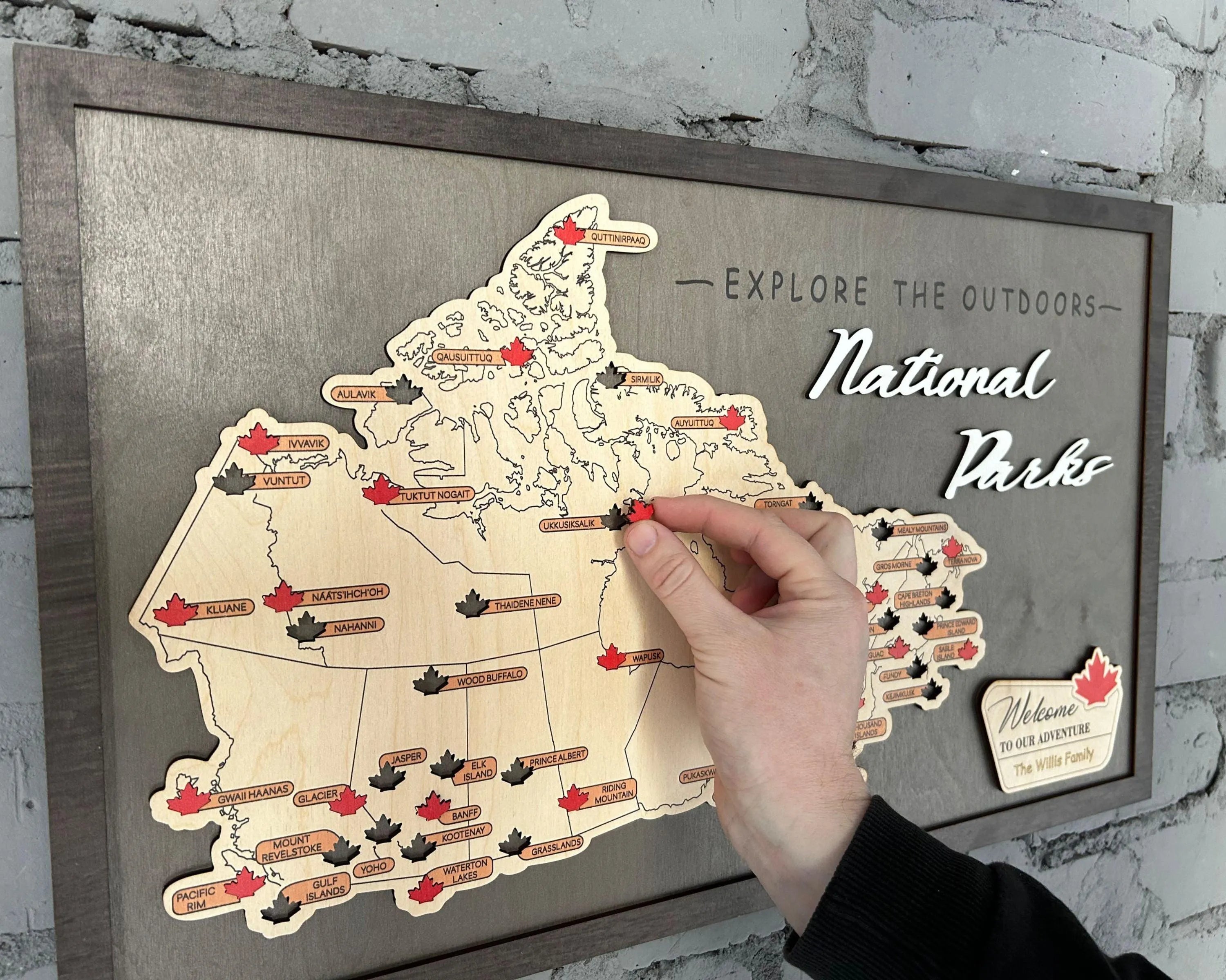 Canada 3D Wooden National Parks Travel Map To Record Park Visits (Light Grey) - Lemap