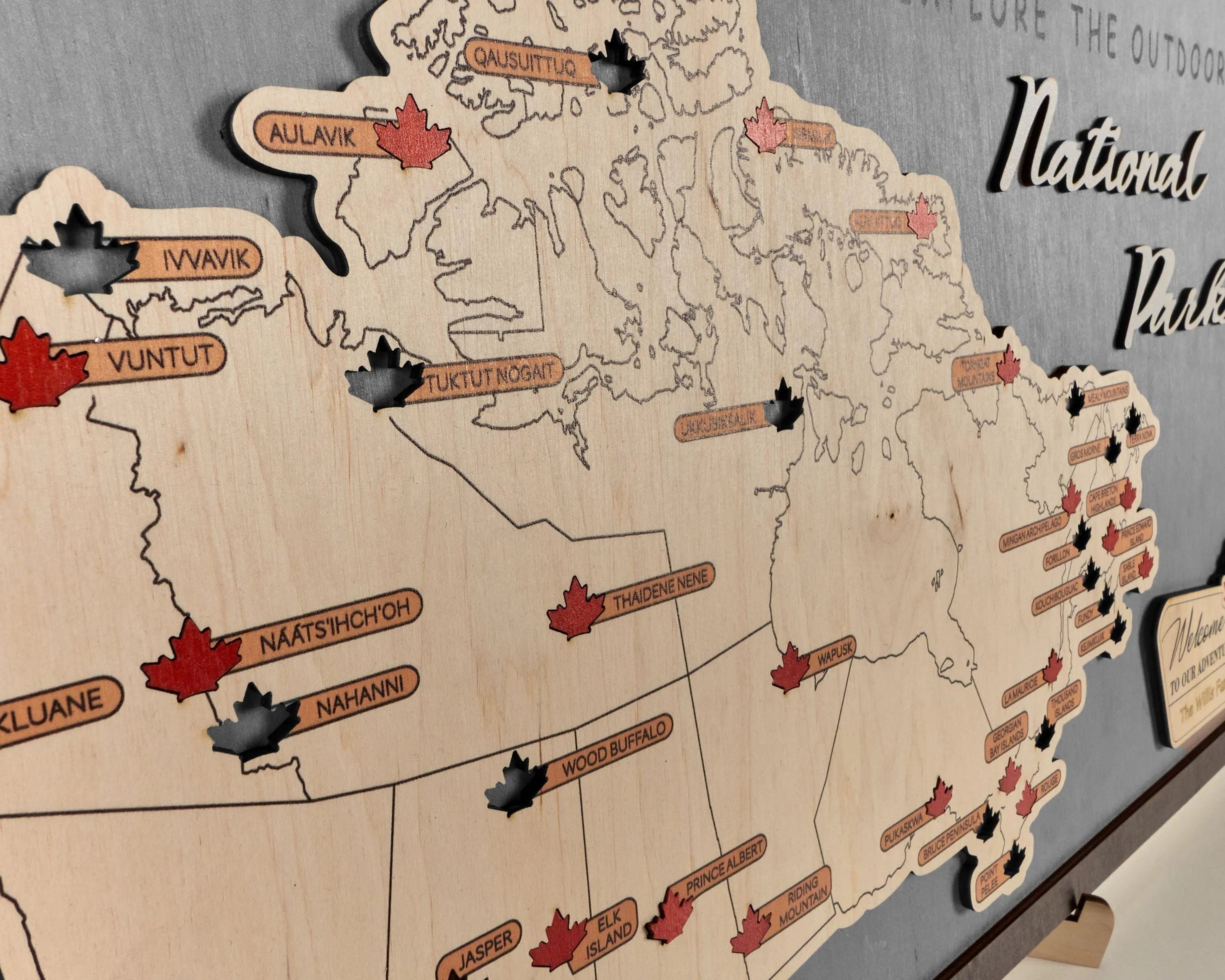 Canada 3D Wooden National Parks Travel Map To Record Park Visits (Light Grey) - Lemap