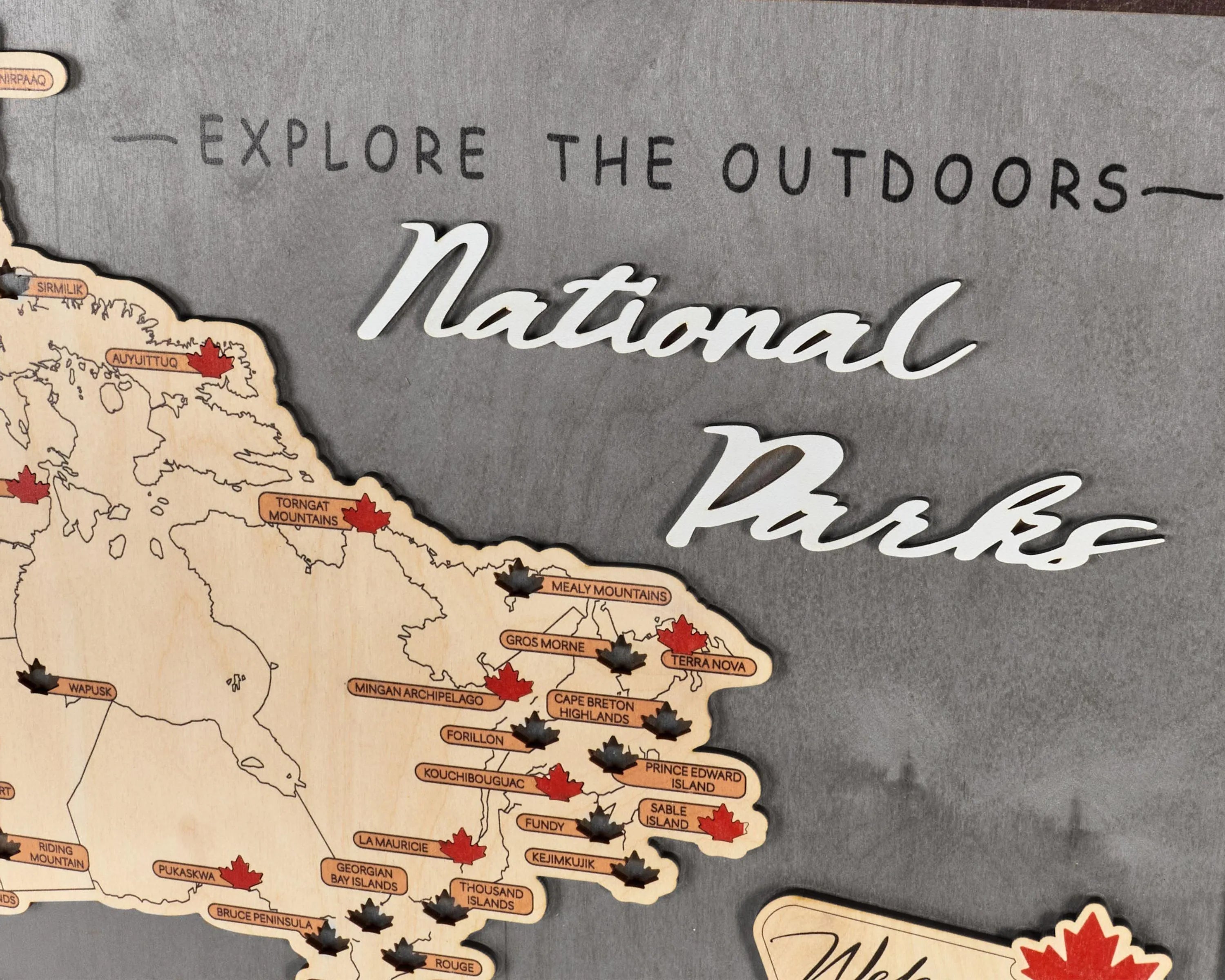 Canada 3D Wooden National Parks Travel Map To Record Park Visits (Light Grey) - Lemap