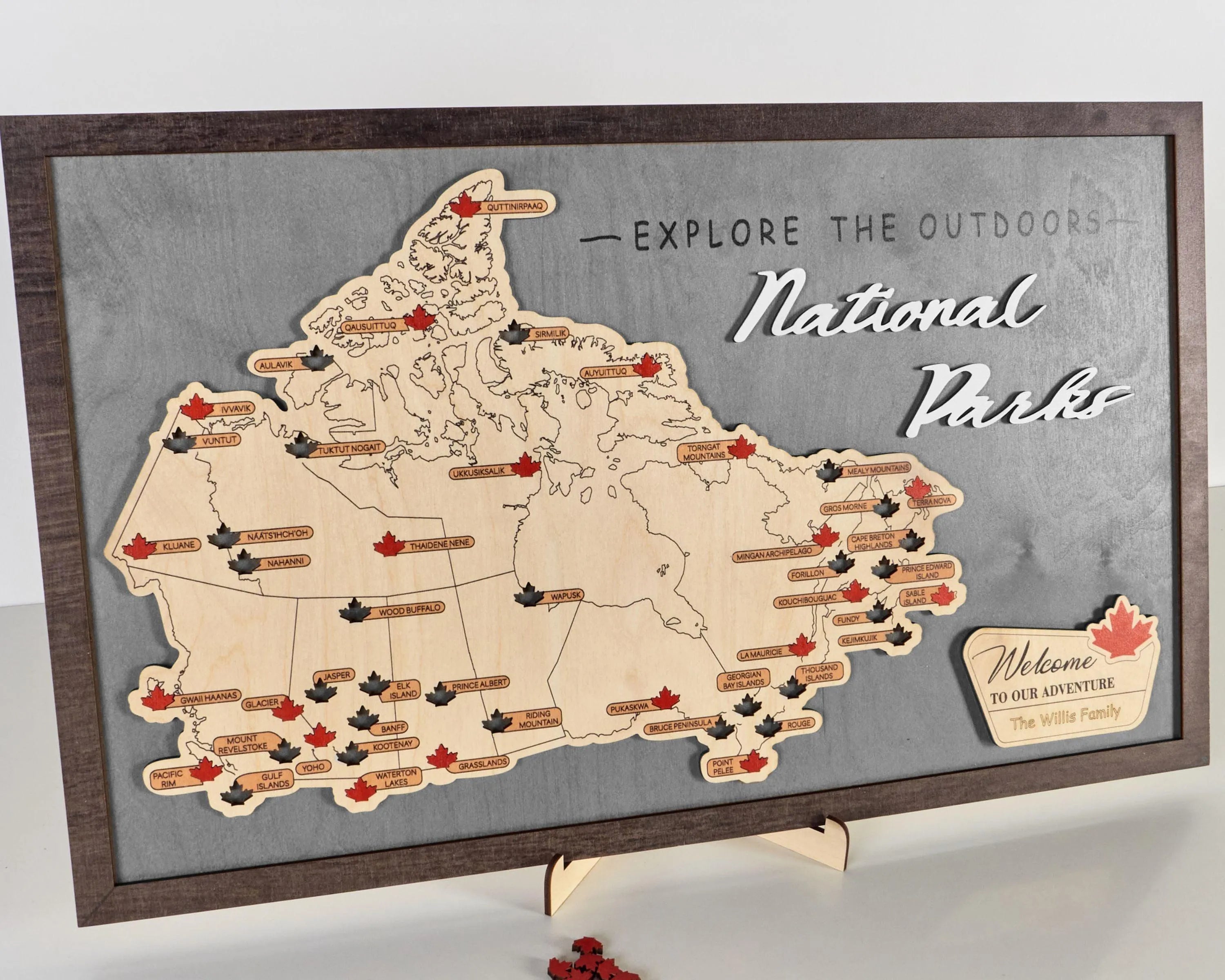 Canada 3D Wooden National Parks Travel Map To Record Park Visits (Light Grey) - Lemap