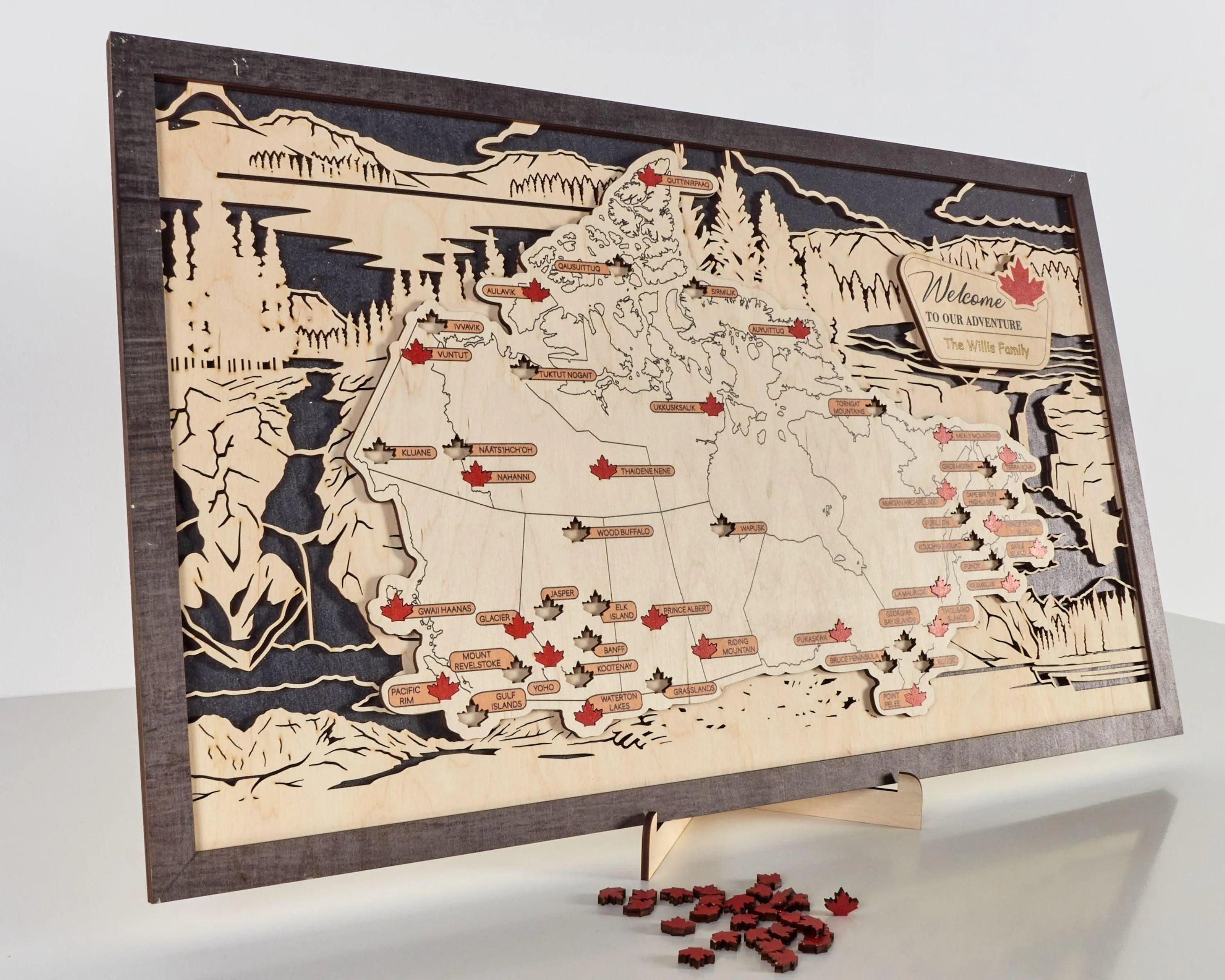 Canada 3D Wooden National Parks Travel Map To Record Park Visits (Wood Texture) - Lemap