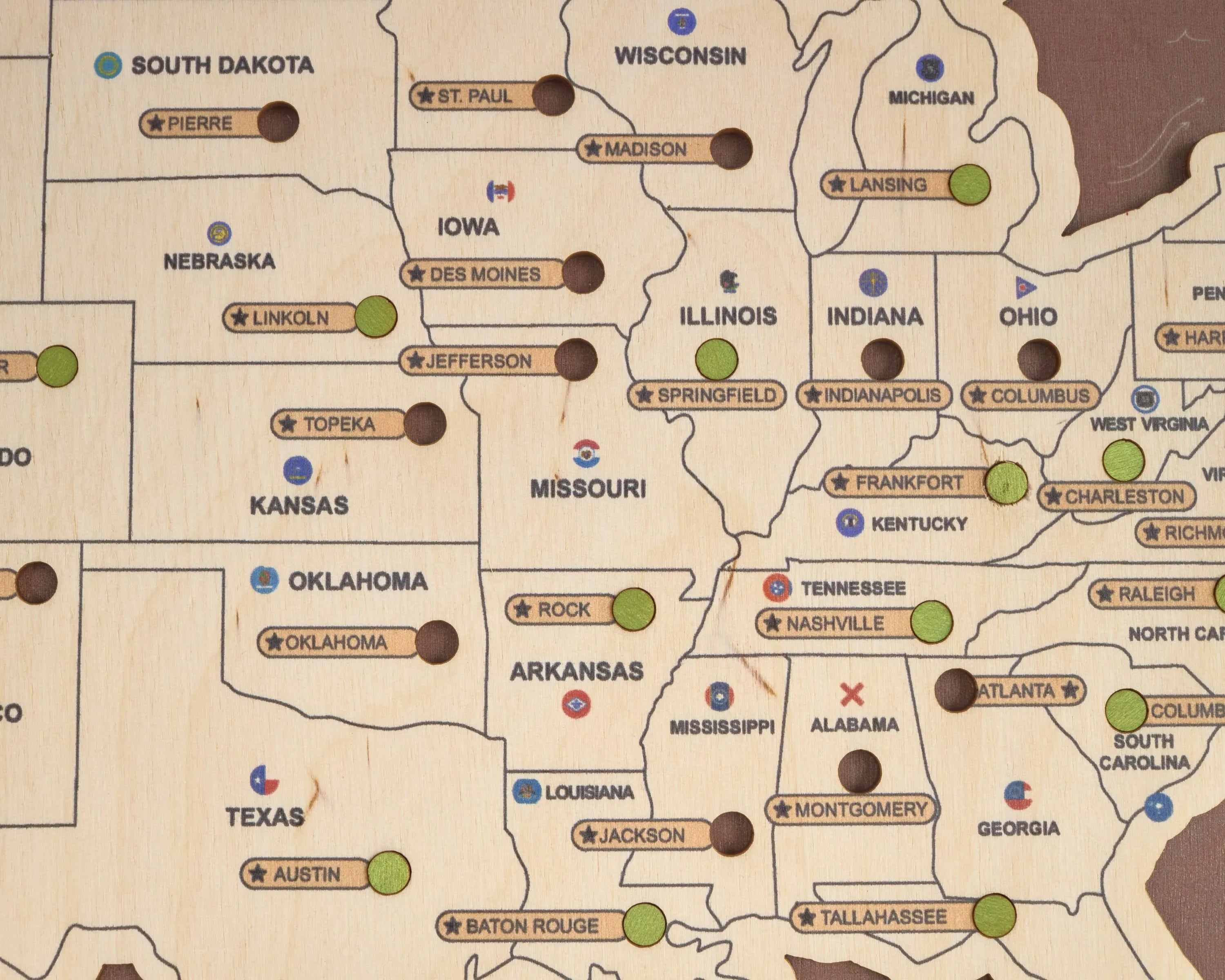 US 3D State Capitals Wooden Travel Map To Record Visits (New Coffee)