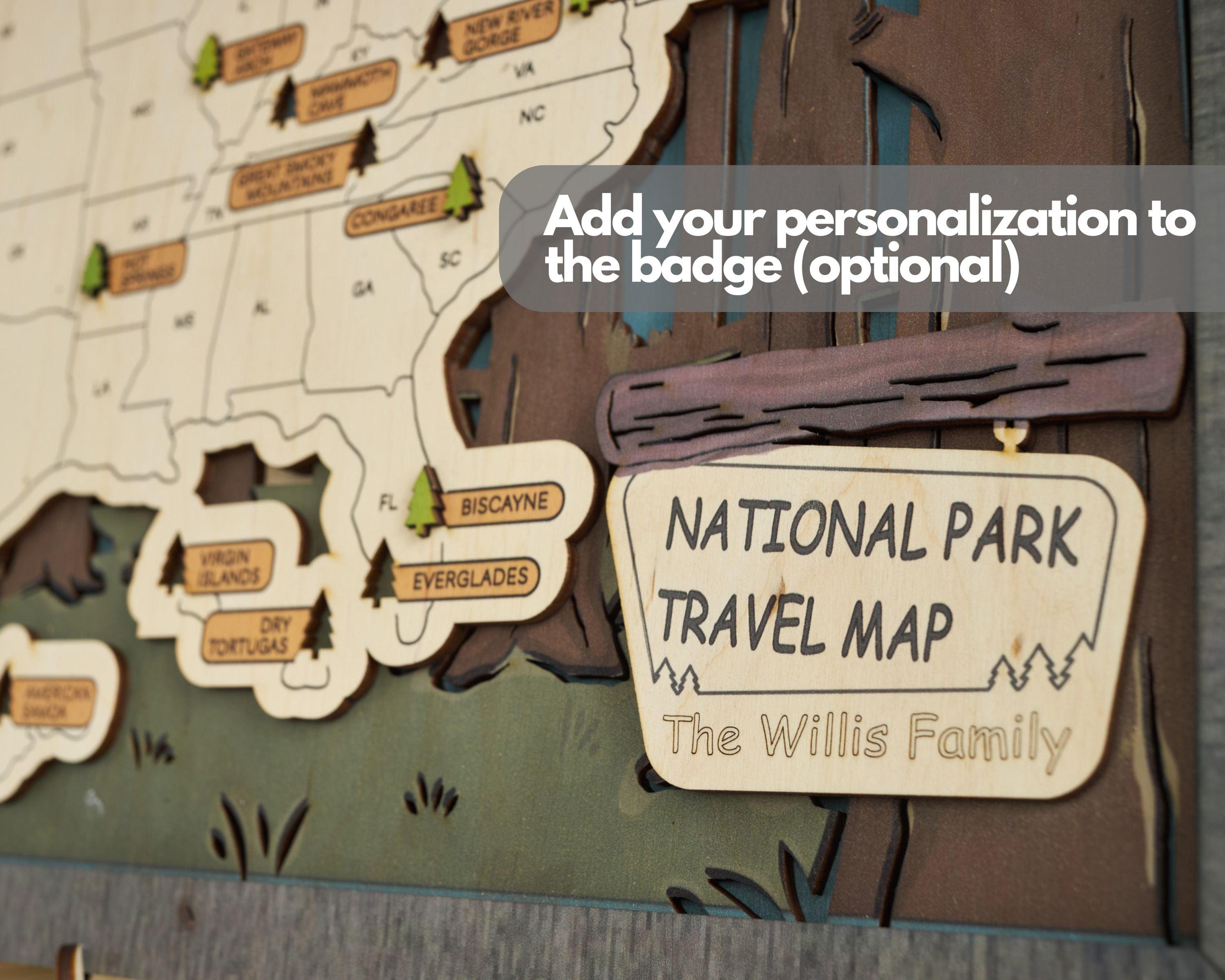 US 3D Wooden National Parks Travel Map With Trees To Record Park Visits (2 Design) - Lemap