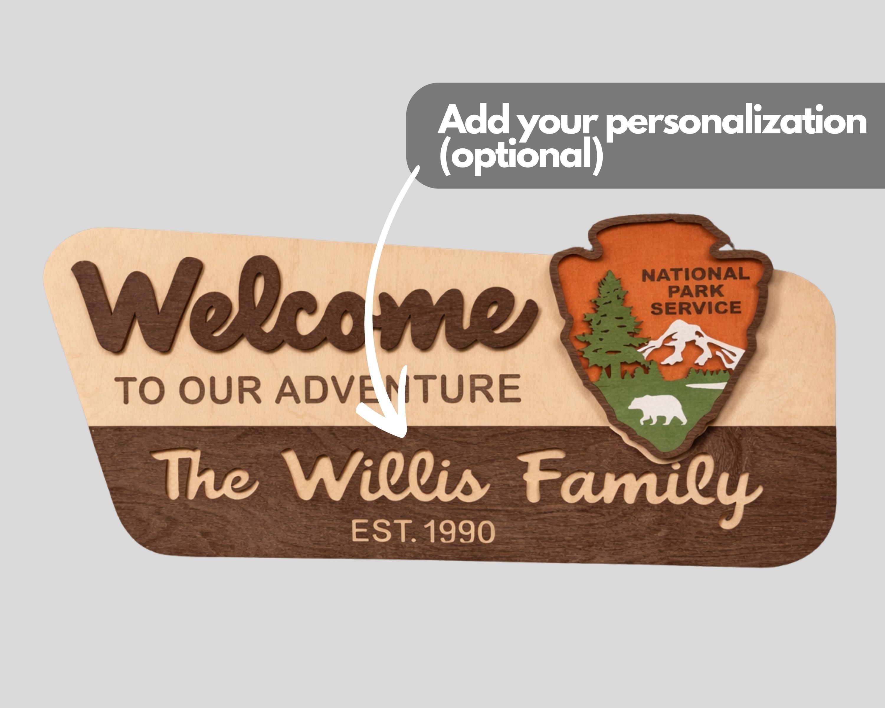 3D National Park Service Family Name Welcome Sign (Bear Design)