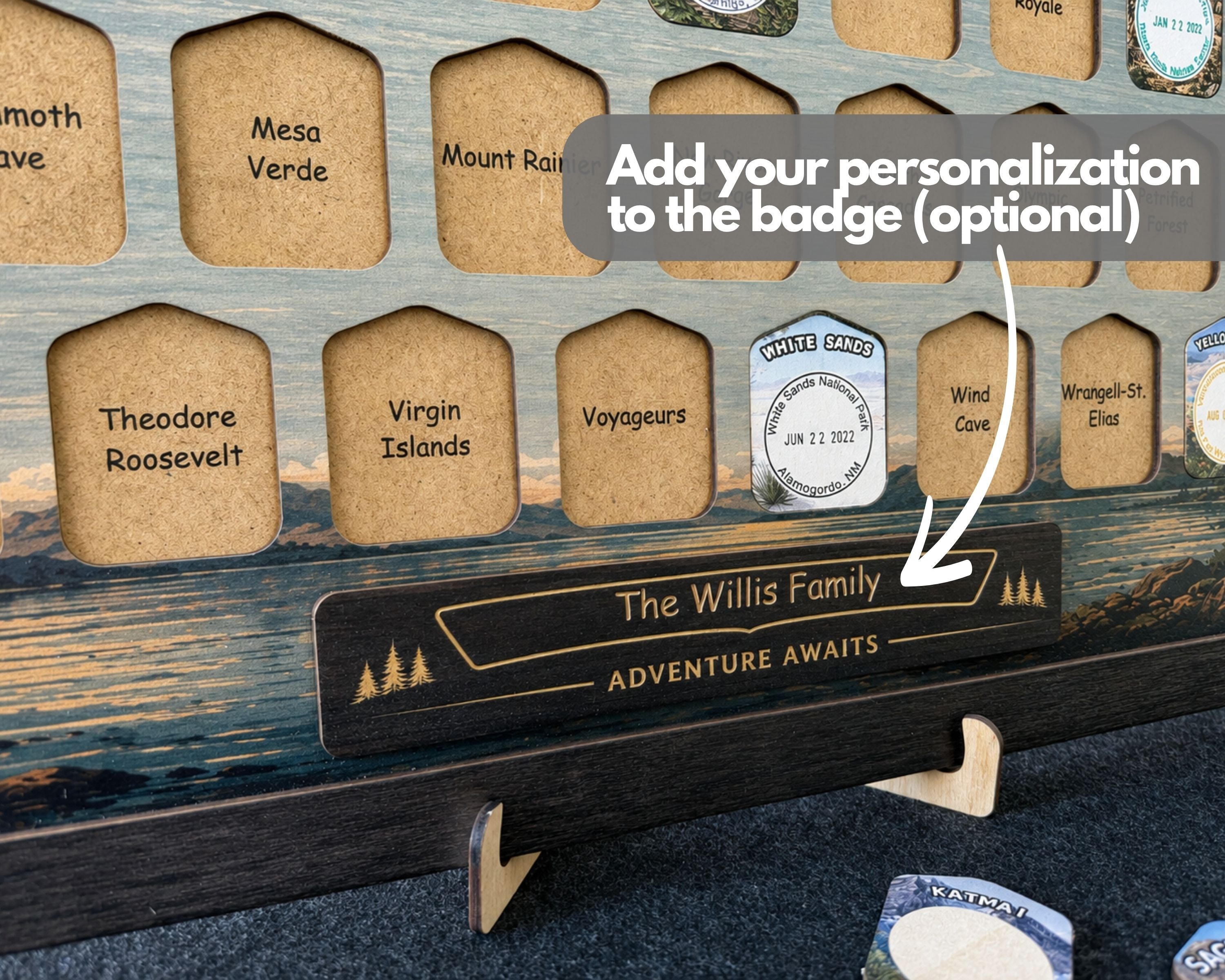 USA National Park Stamp Tracker – Wooden Passport Stamp Display for All 63 US National Parks