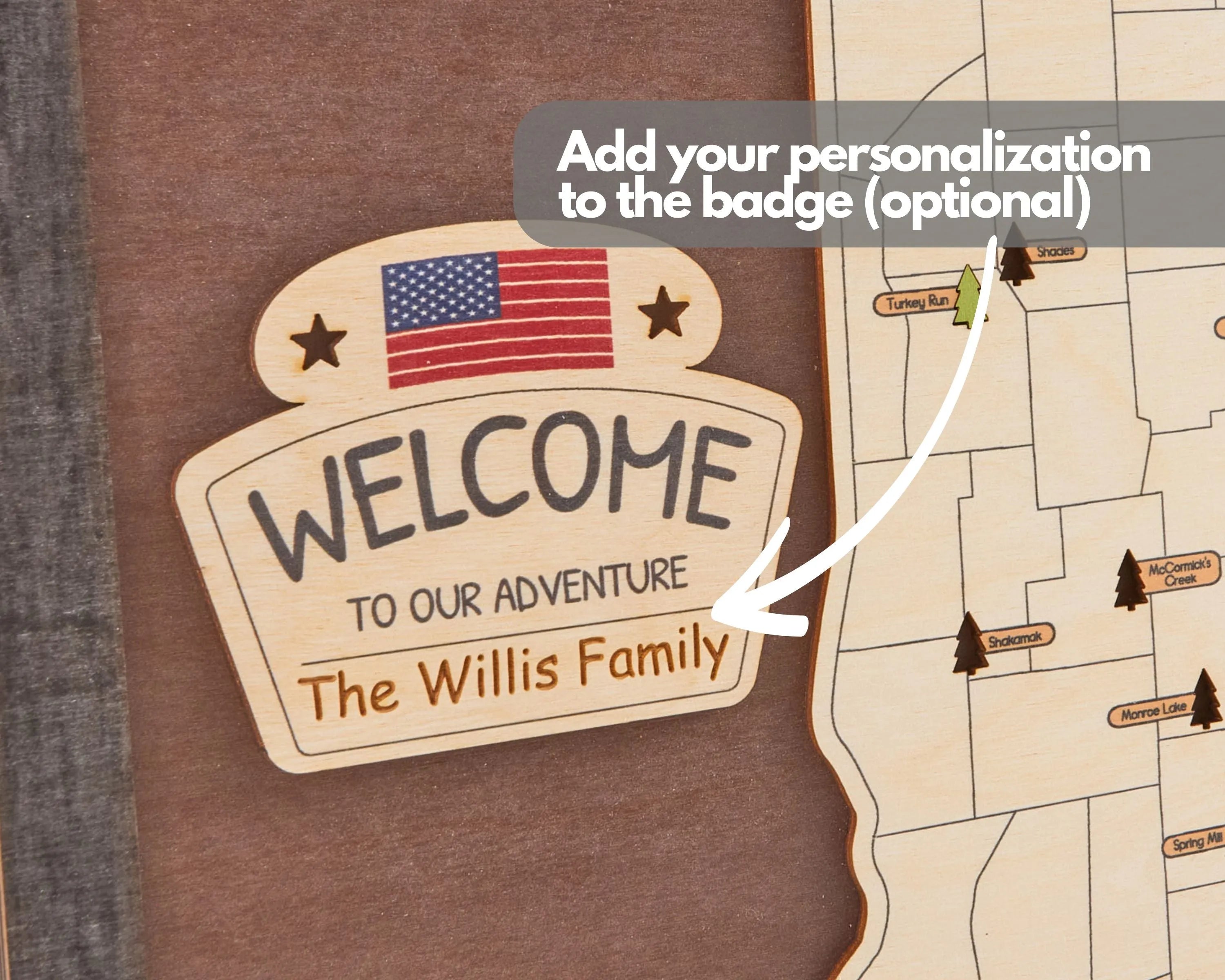 US Wooden Indiana State Parks Map With Trees To Record Park Visits (Coffee)