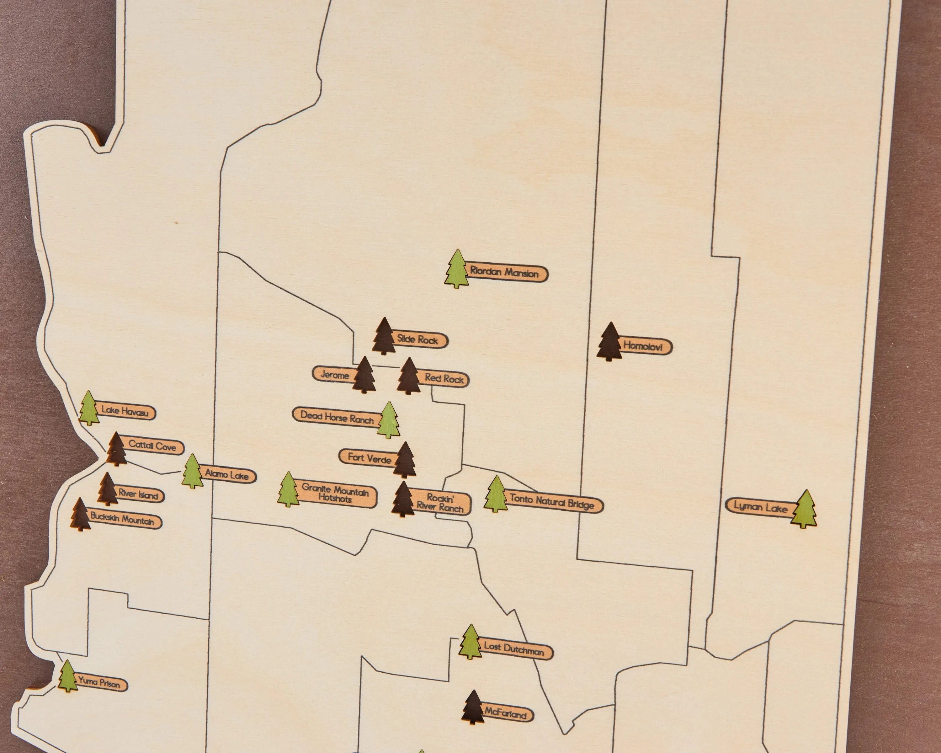 US Wooden Arizona State Parks Map With Trees To Record Park Visits (Coffee)
