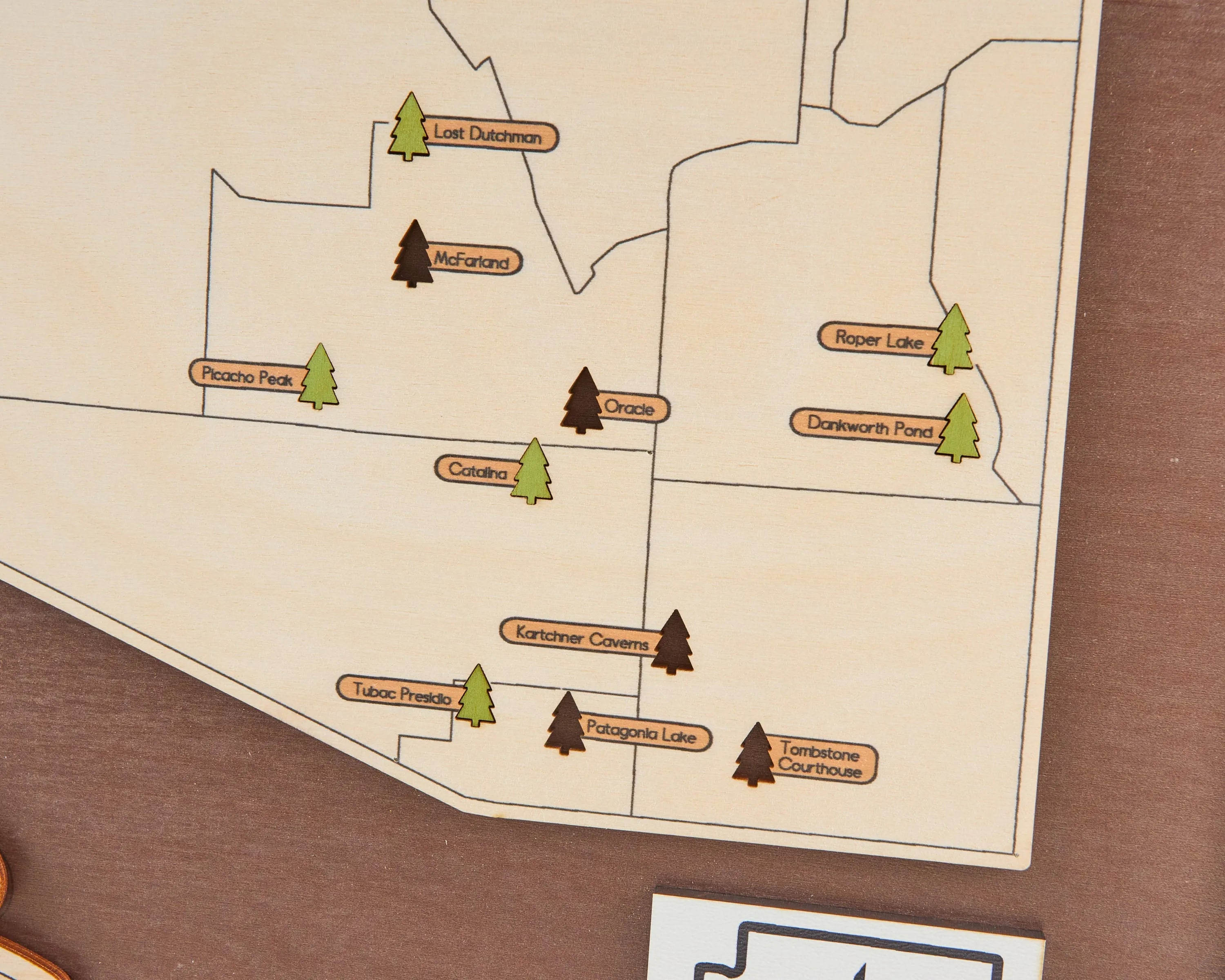 US Wooden Arizona State Parks Map With Trees To Record Park Visits (Coffee)