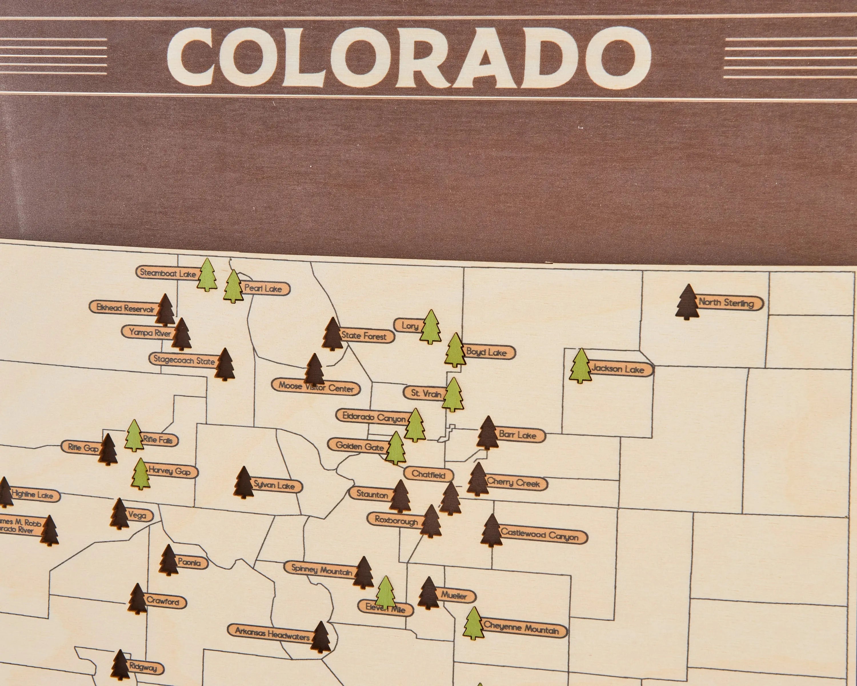 US Wooden Colorado State Parks Map With Trees To Record Park Visits (Coffee)