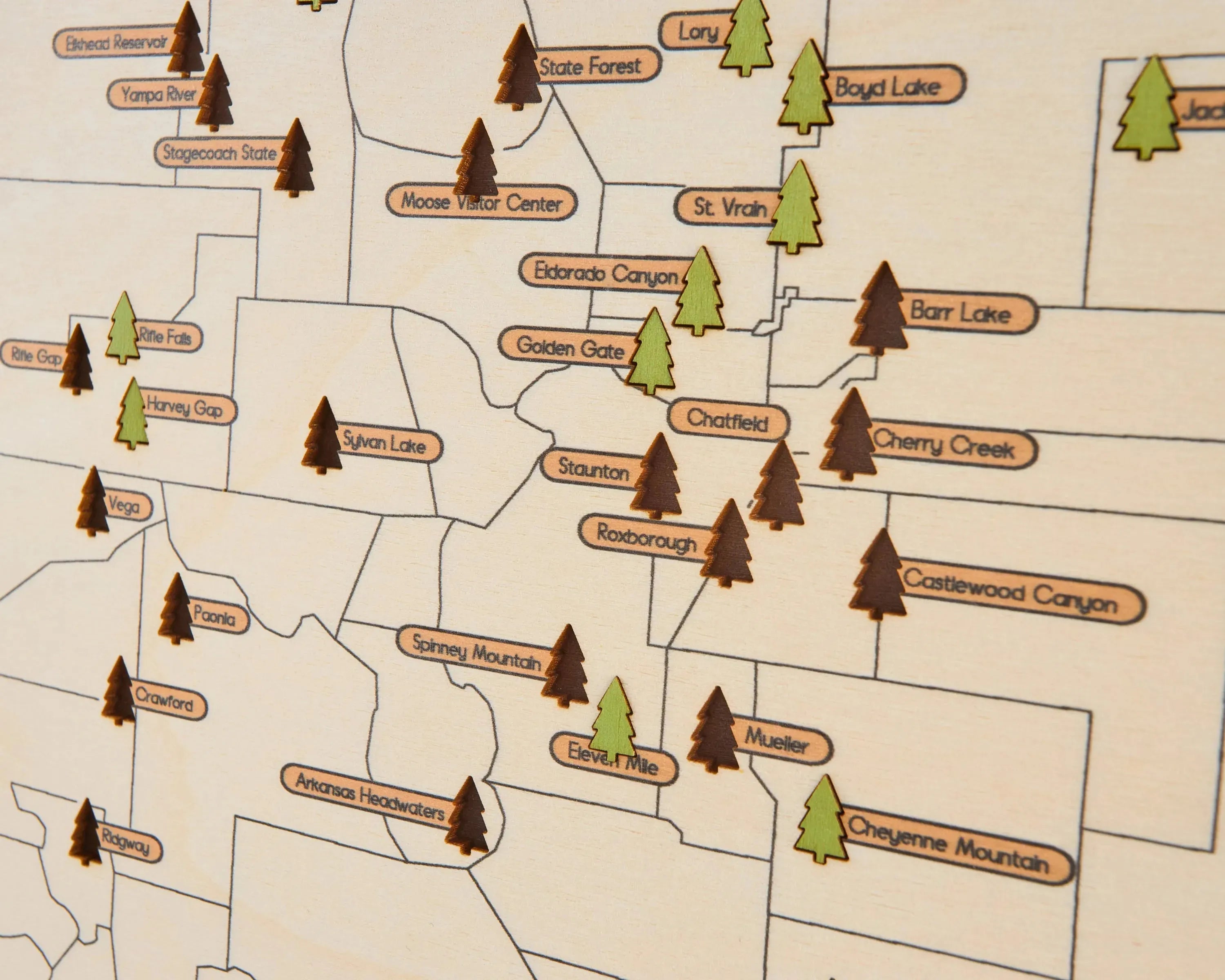 US Wooden Colorado State Parks Map With Trees To Record Park Visits (Coffee)