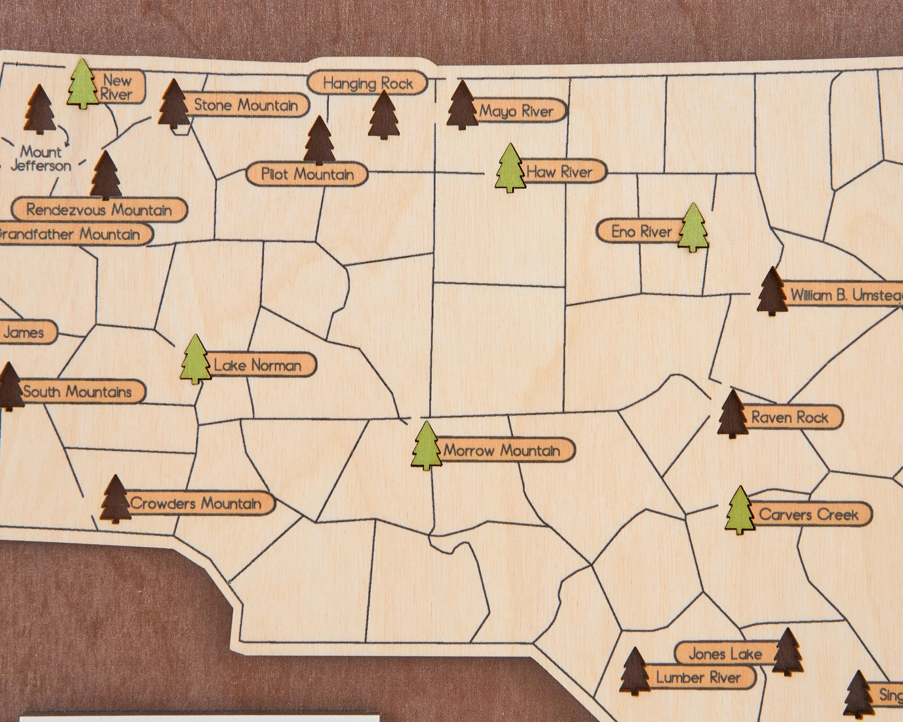 US Wooden North Carolina State Parks Map With Trees To Record Park Visits (Coffee)