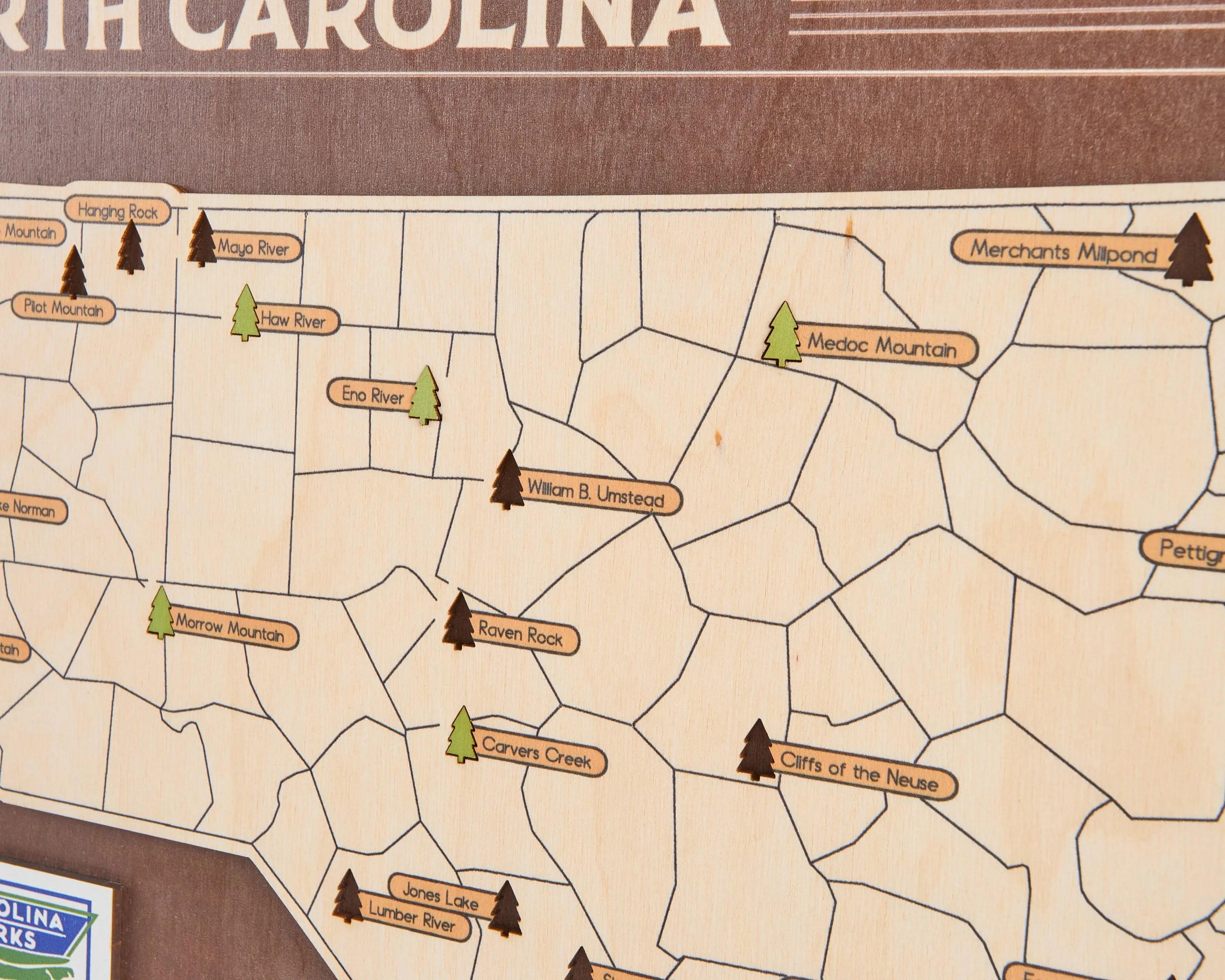 US Wooden North Carolina State Parks Map With Trees To Record Park Visits (Coffee)