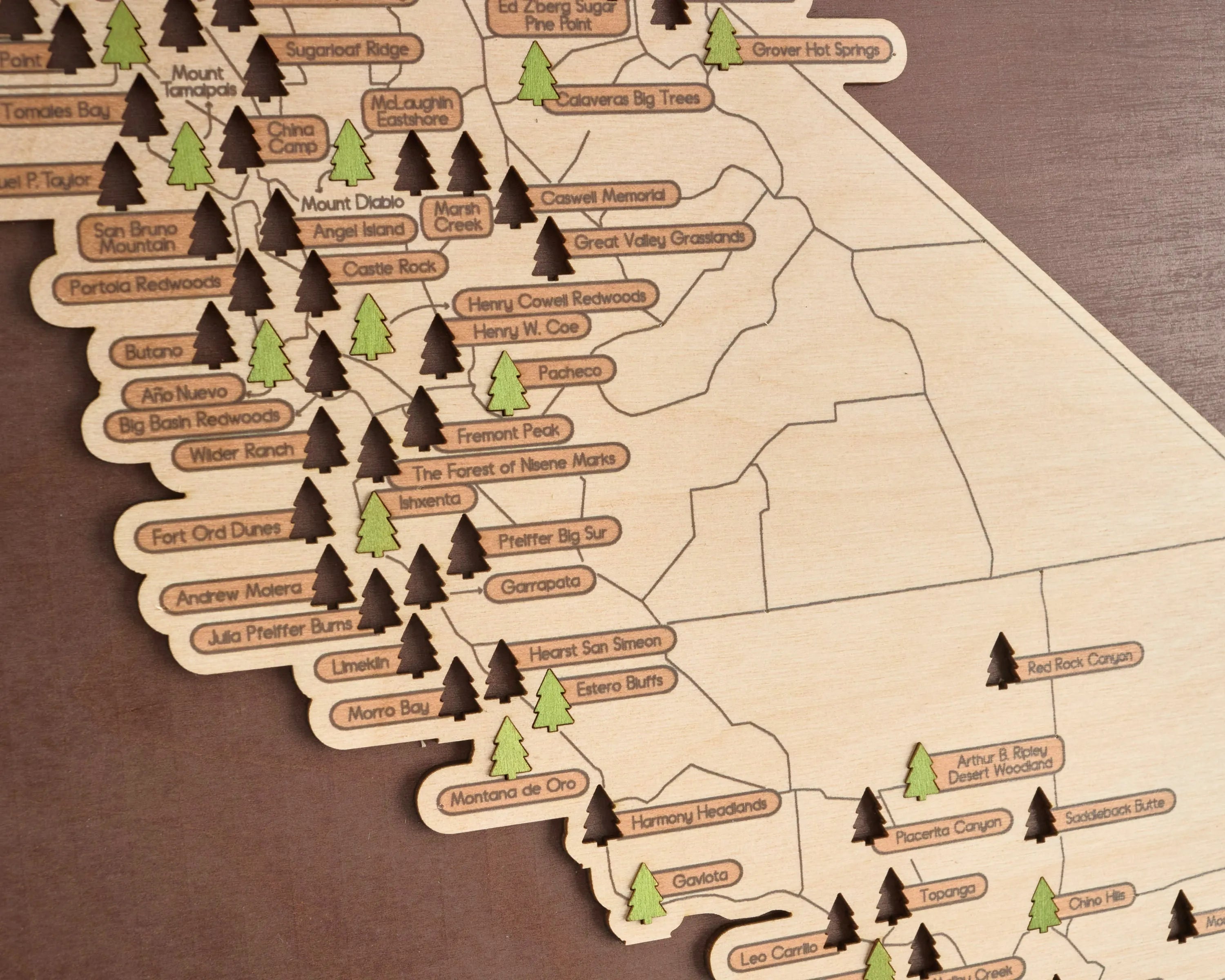 US Wooden California National Parks Map With Trees To Record Park Visits (Coffee)