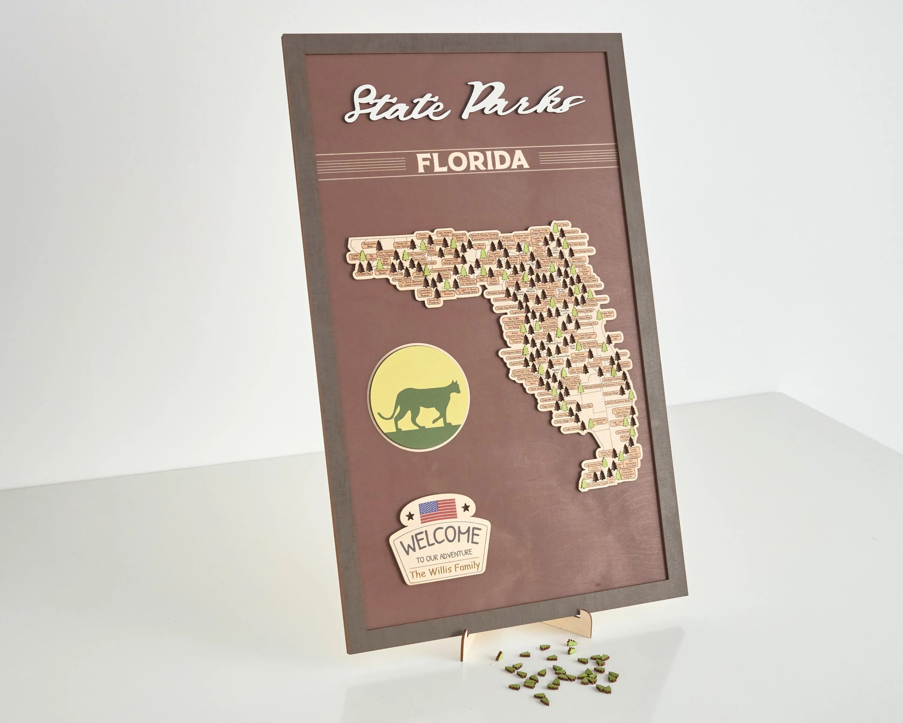 US Wooden Florida State Parks Travel Map With Trees To Record Park Visits (Coffee)