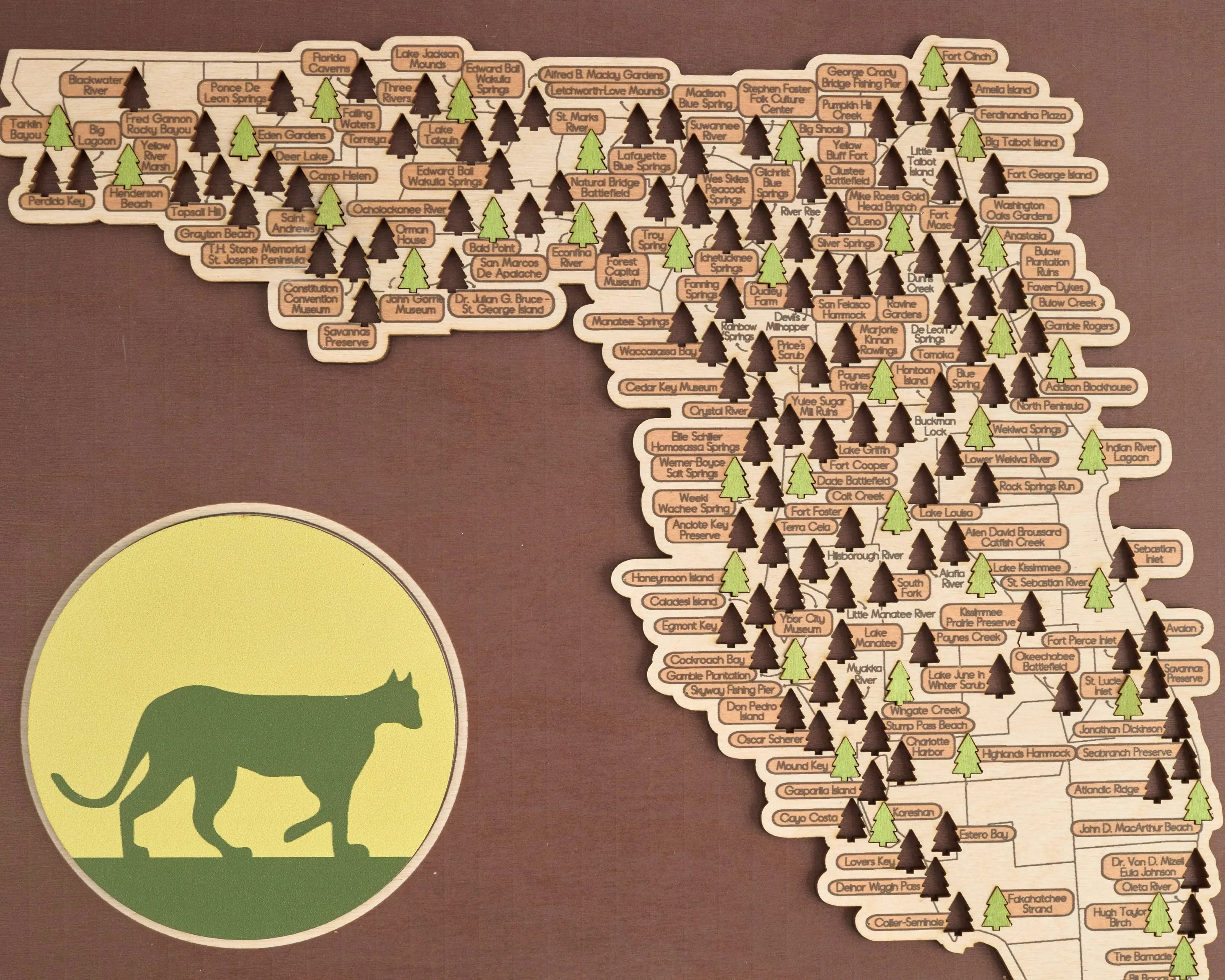 US Wooden Florida State Parks Travel Map With Trees To Record Park Visits (Coffee)