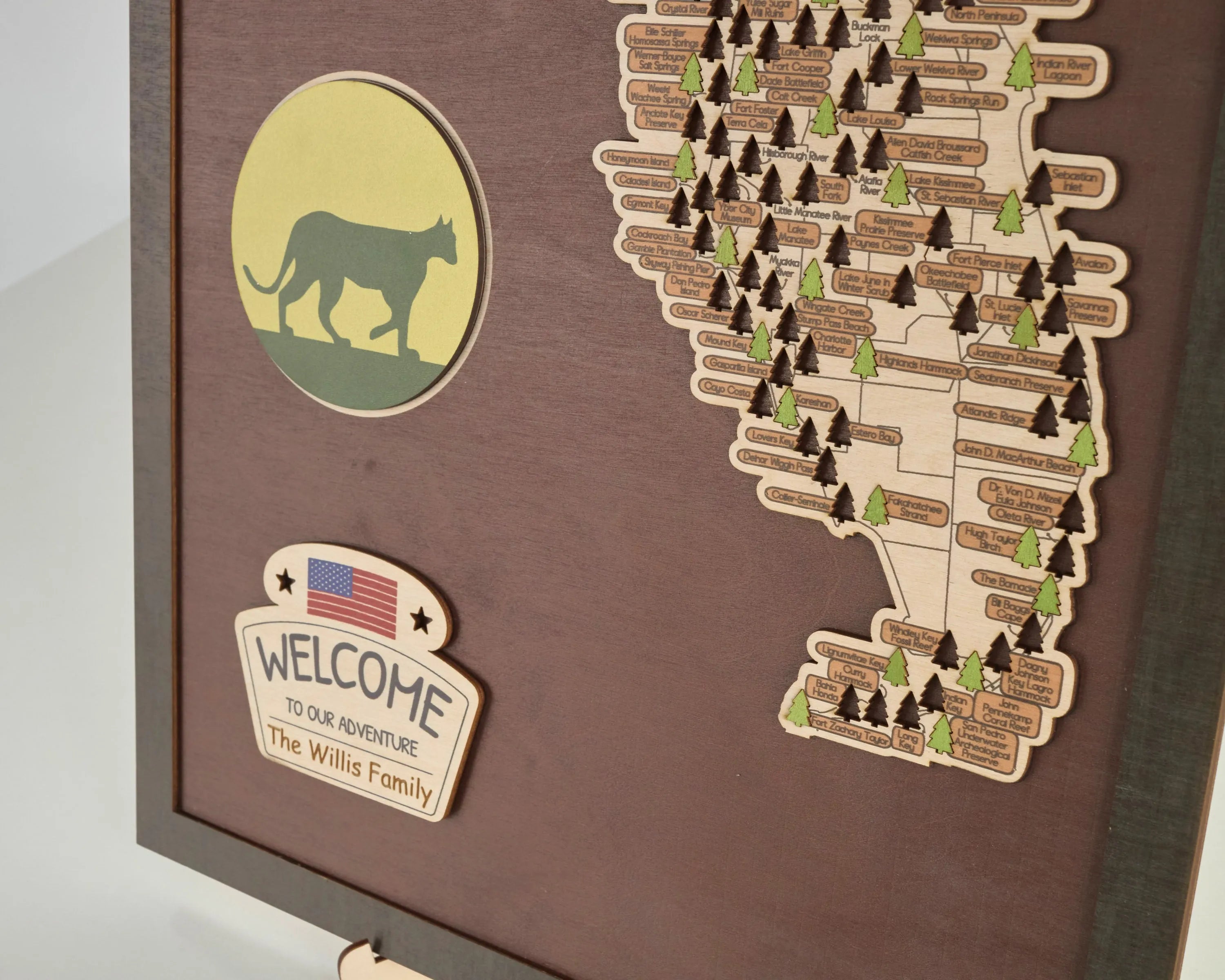 US Wooden Florida State Parks Travel Map With Trees To Record Park Visits (Coffee)