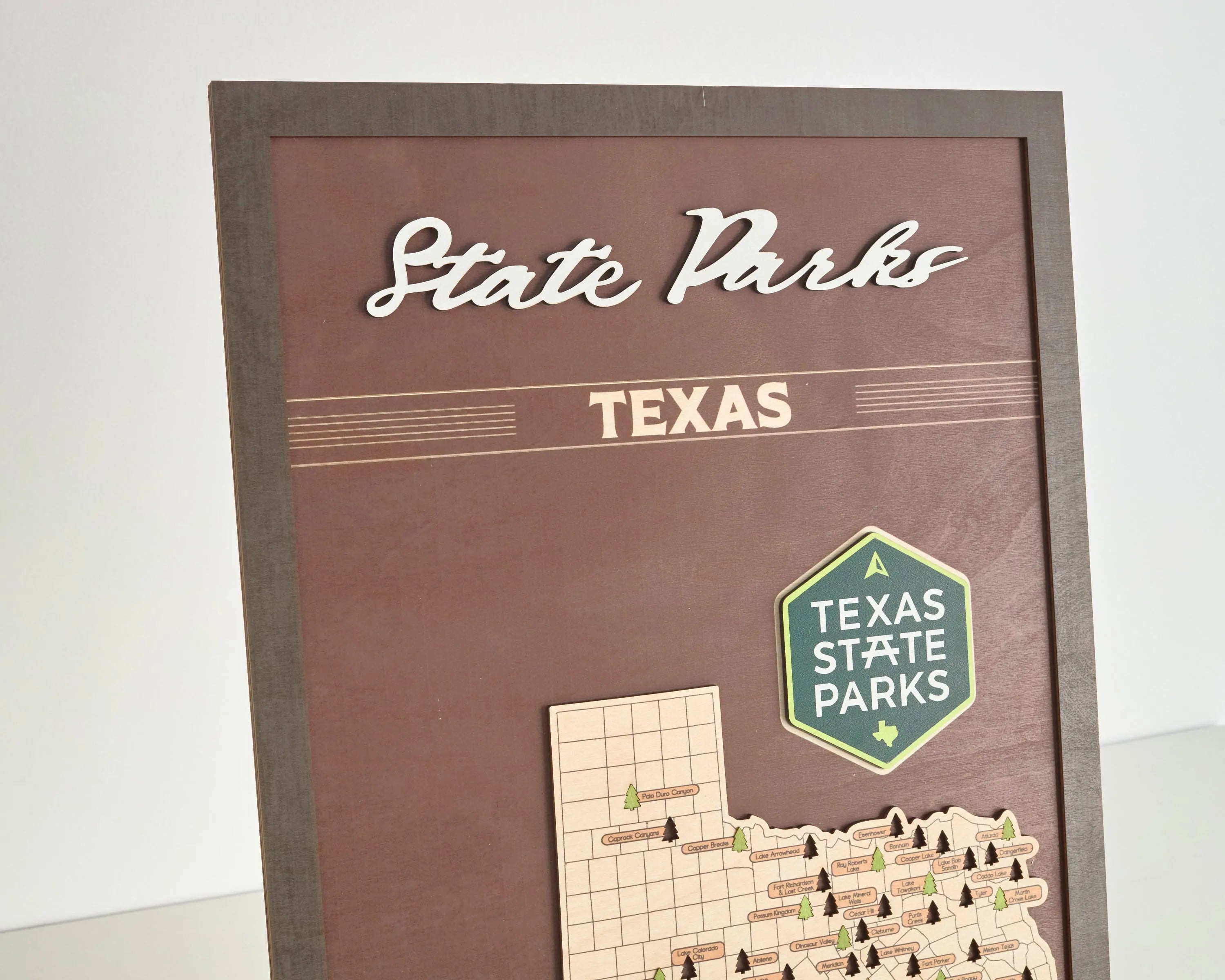 US Wooden Texas State Parks Map With Trees To Record Park Visits (Coffee)