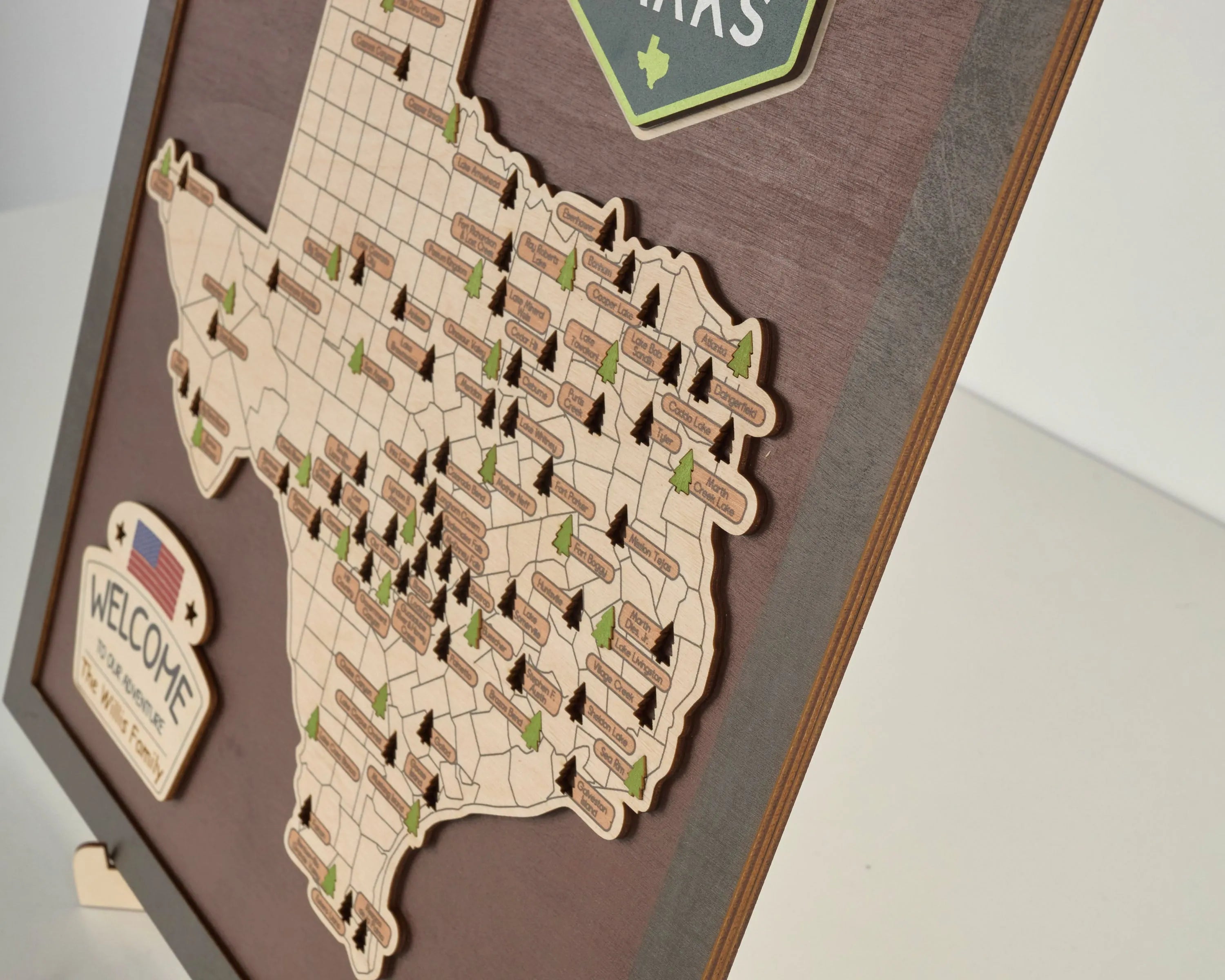 US Wooden Texas State Parks Map With Trees To Record Park Visits (Coffee)