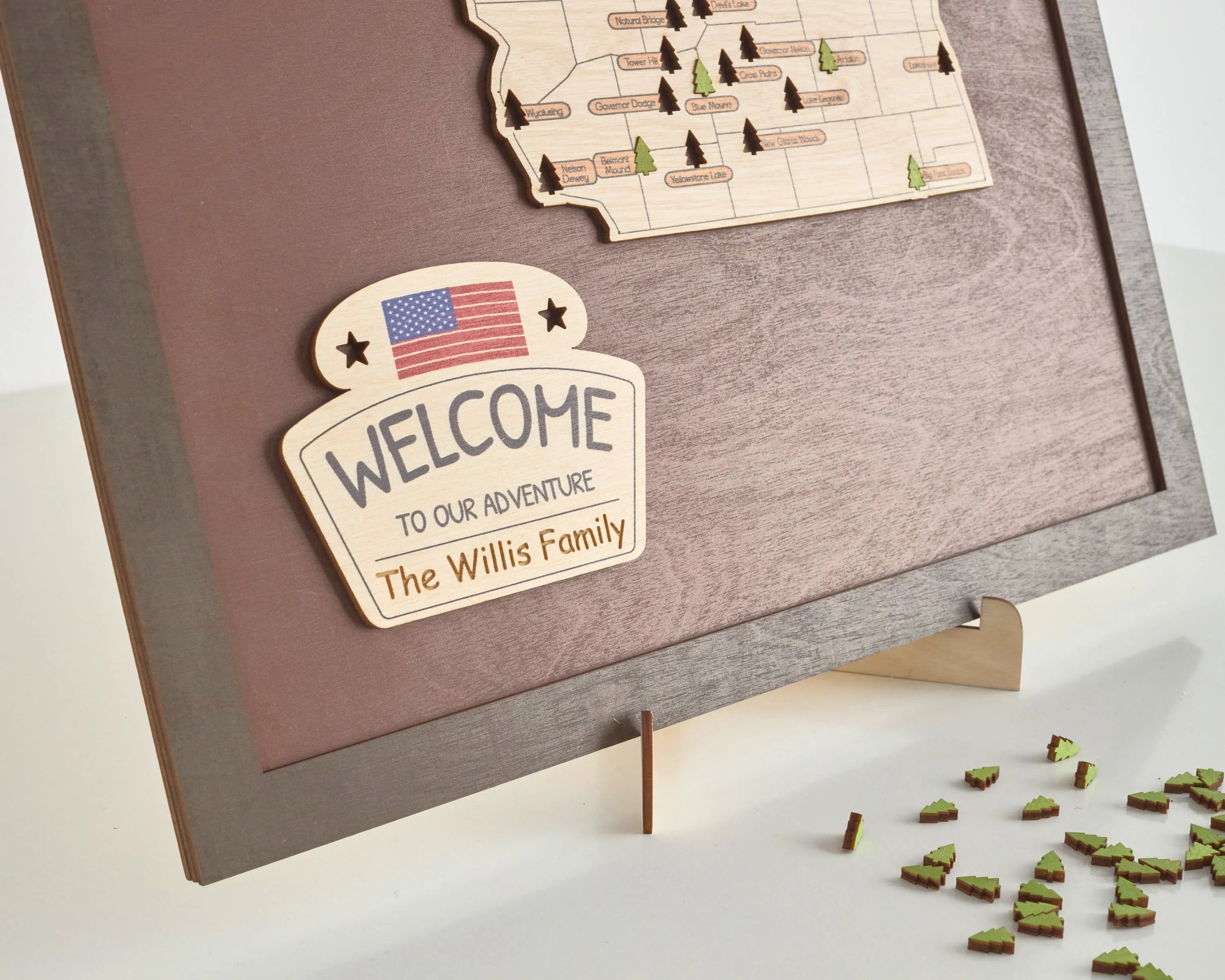 US Wooden Wisconsin State Parks Travel Map With Trees To Record Park Visits (Coffee)