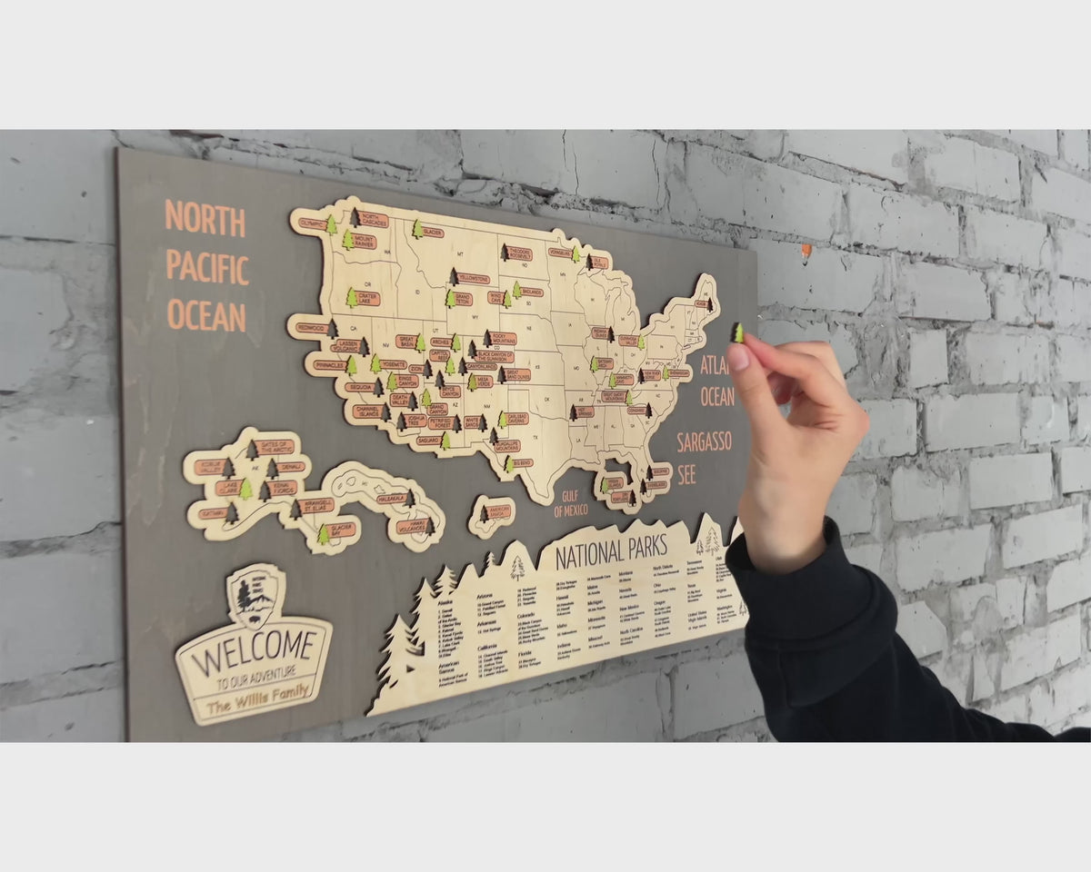 US 3D Wooden National Parks Travel Map With Trees To Record Park Visits ...