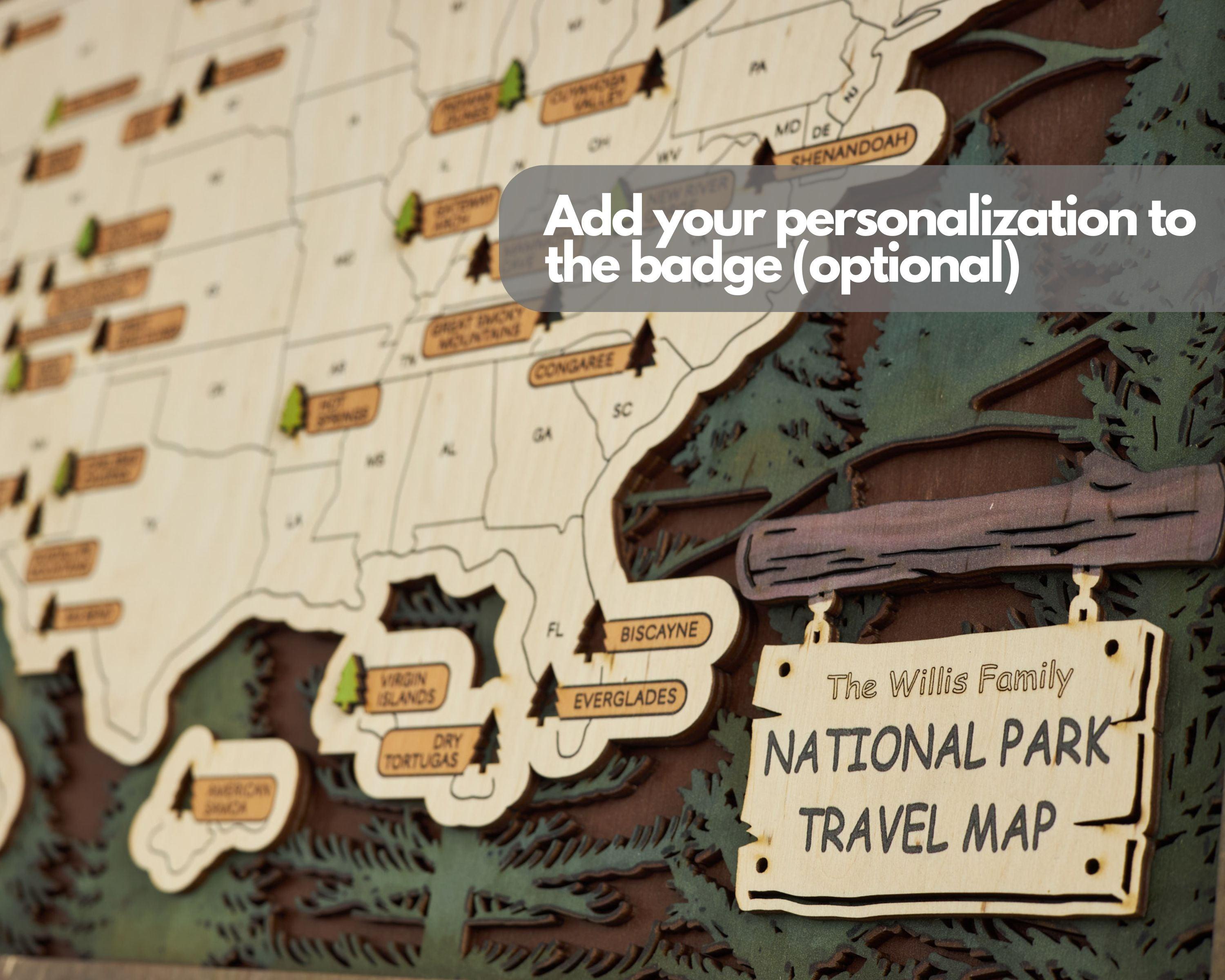 US 3D Wooden National Parks Travel Map With Trees To Record Park Visits (1 Design) - Lemap