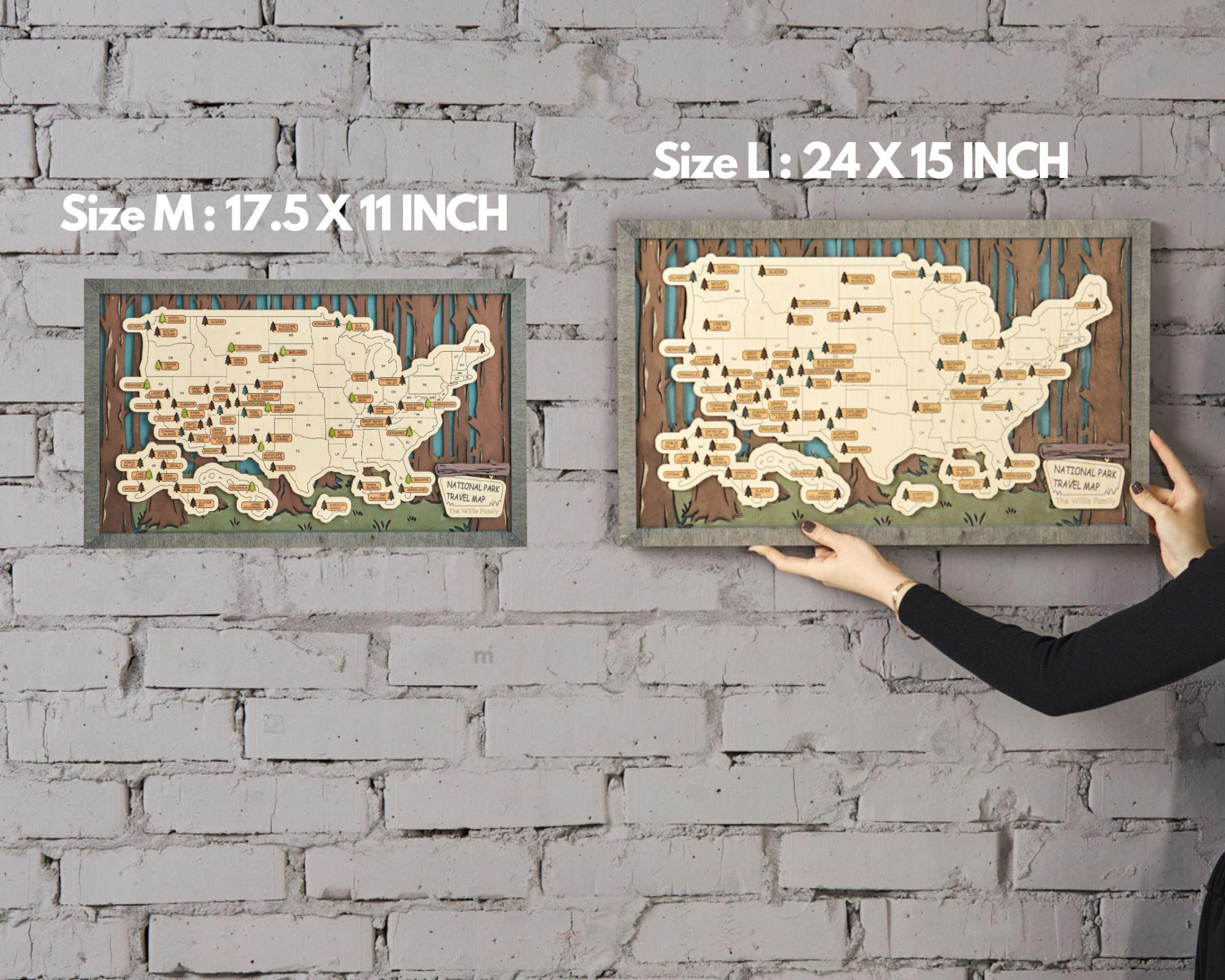 US 3D Wooden National Parks Travel Map With Trees To Record Park Visits (2 Design) - Lemap