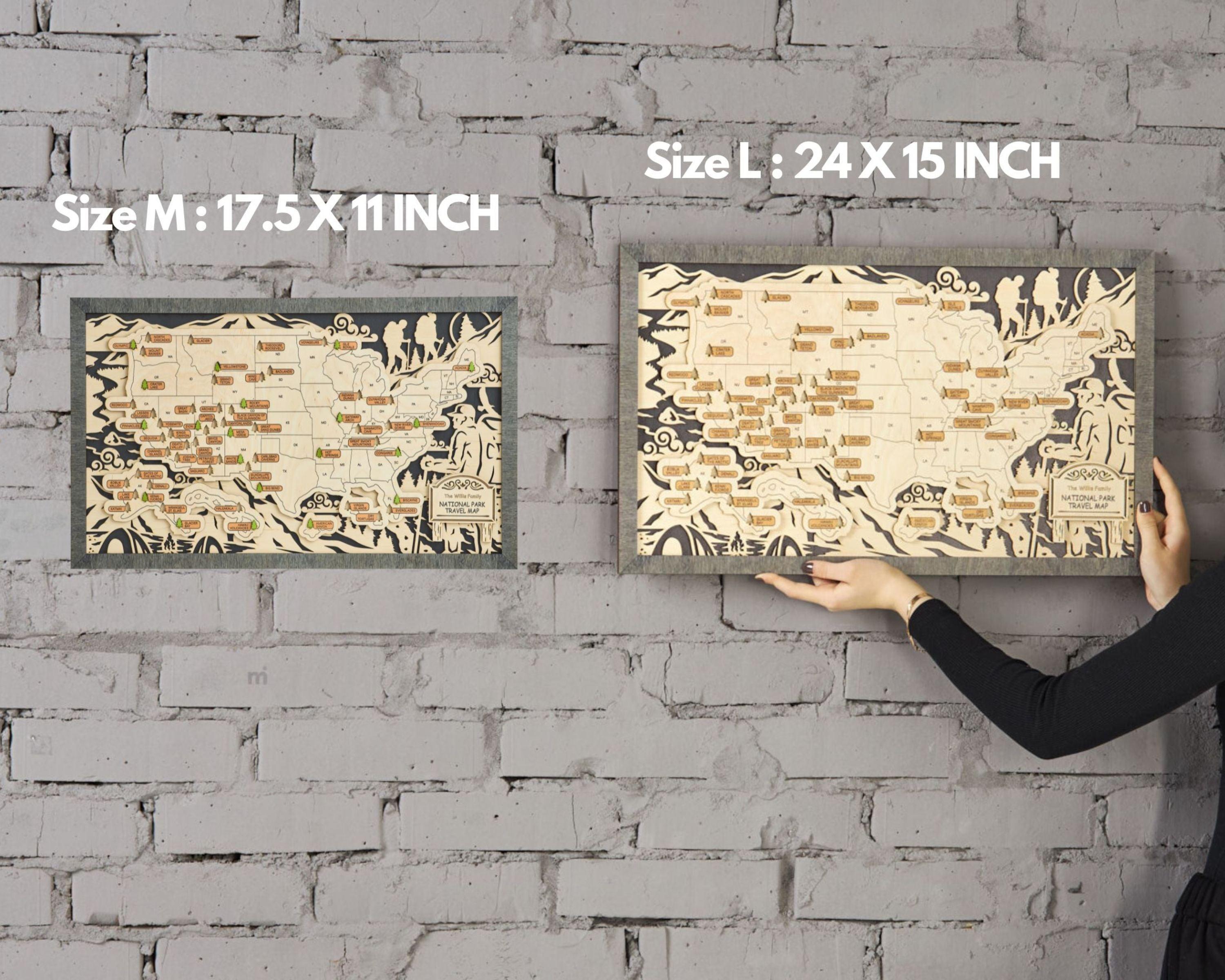 US 3D Wooden National Parks Travel Map With Trees To Record Park Visits (Hiking Design) - Lemap