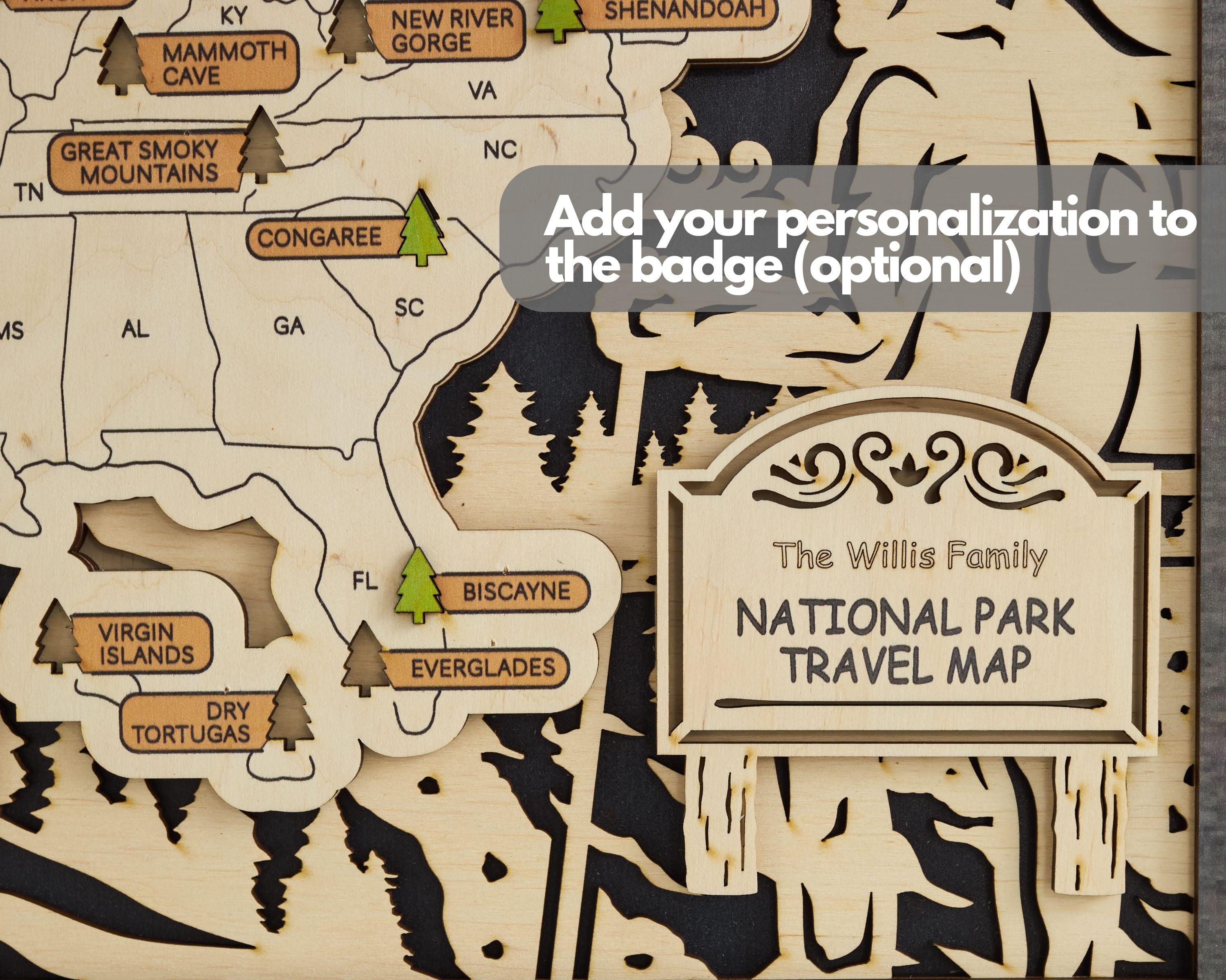 US 3D Wooden National Parks Travel Map With Trees To Record Park Visits (Hiking Design) - Lemap