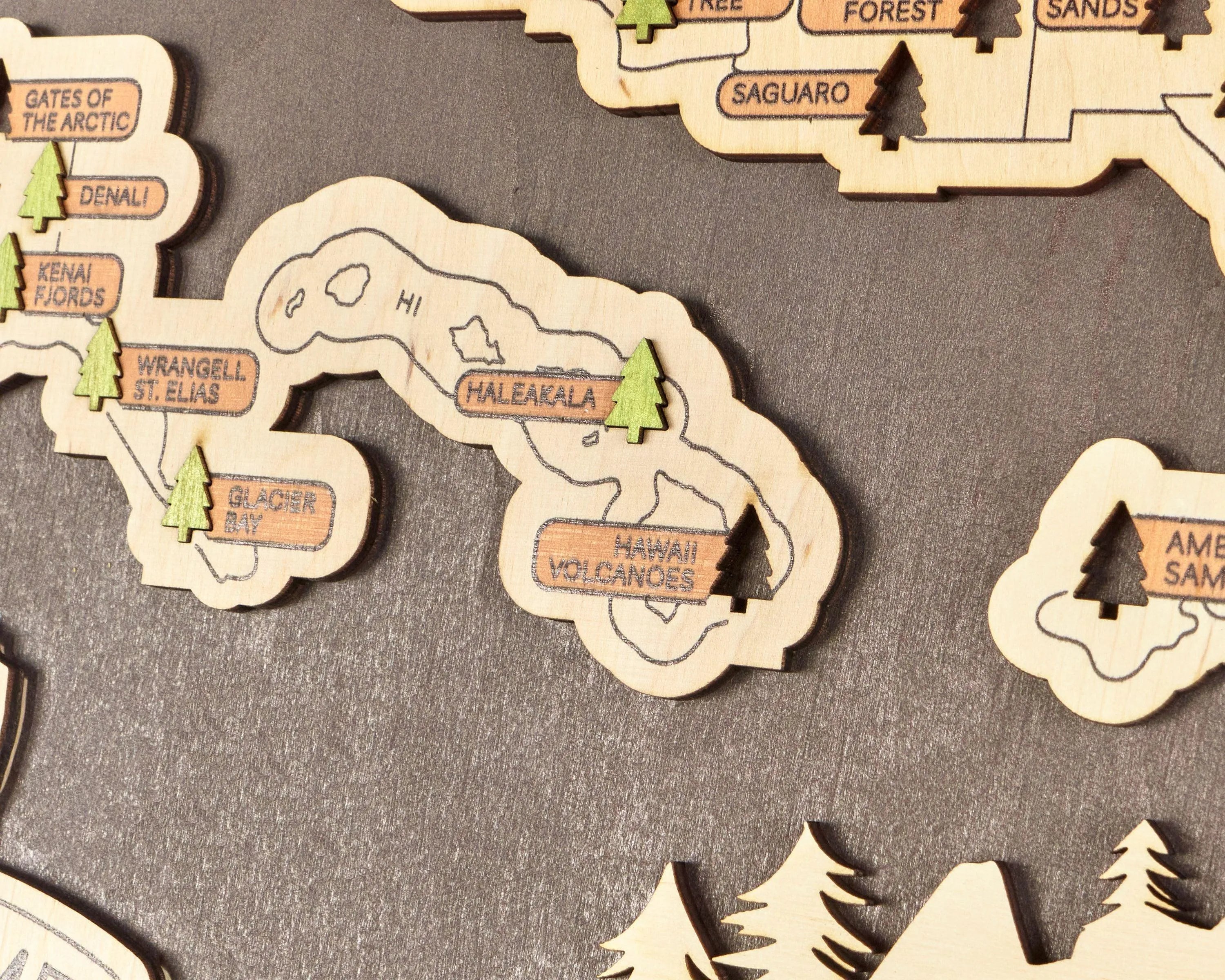 US 3D Wooden National Parks Travel Map With Trees To Record Park Visits (New Coffee) - Lemap