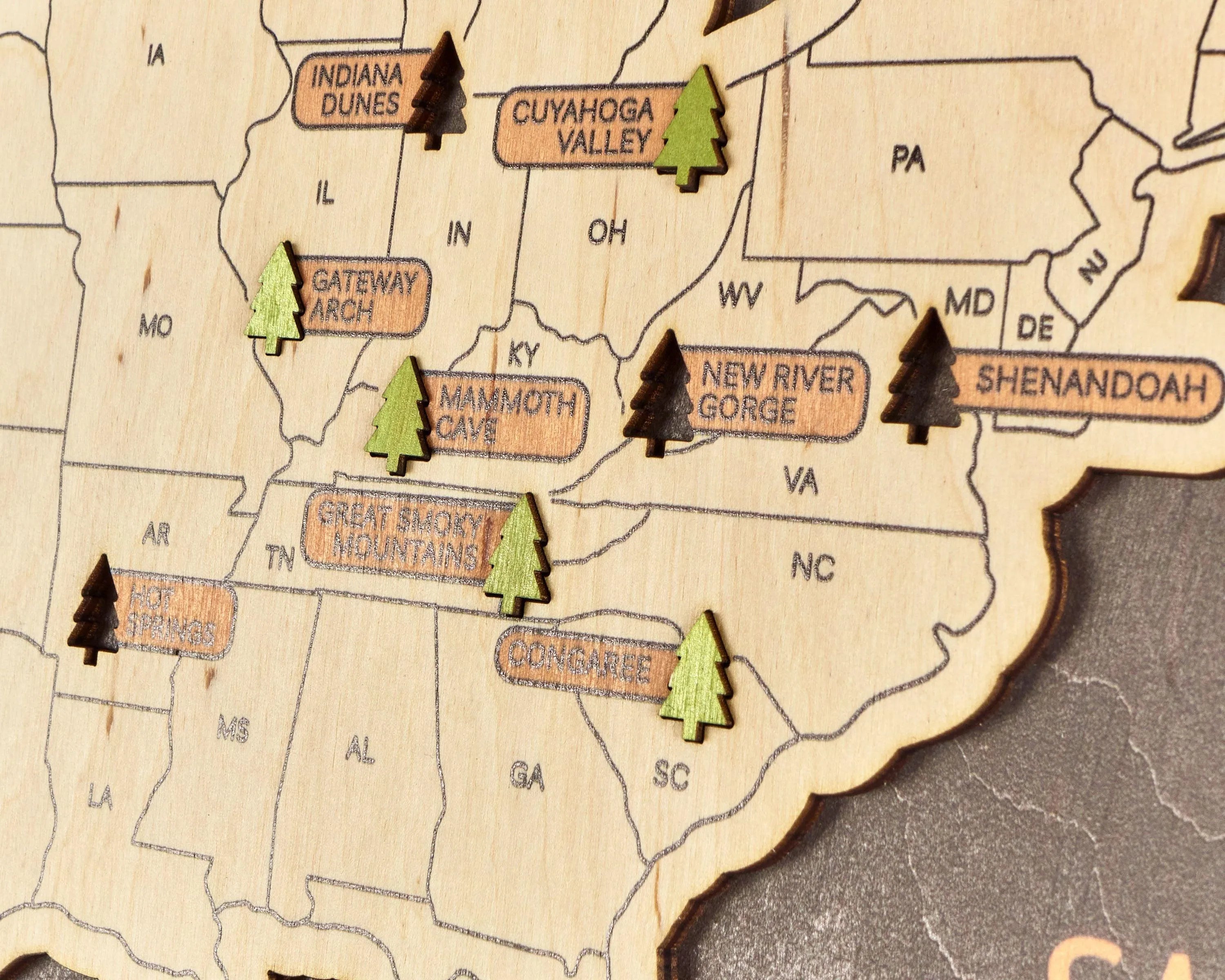 US 3D Wooden National Parks Travel Map With Trees To Record Park Visits (New Coffee) - Lemap