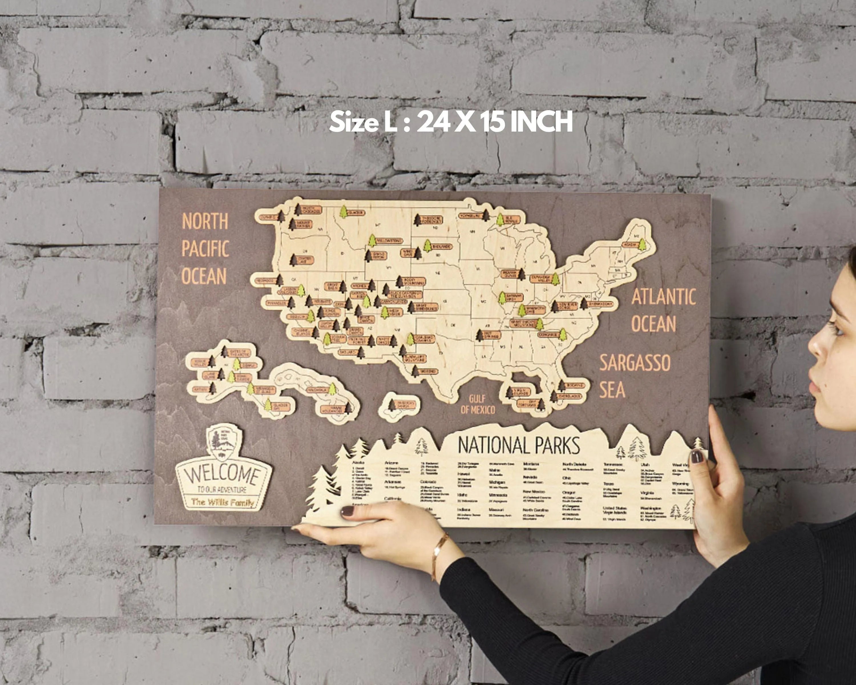 US 3D Wooden National Parks Travel Map With Trees To Record Park Visits (New Coffee) - Lemap