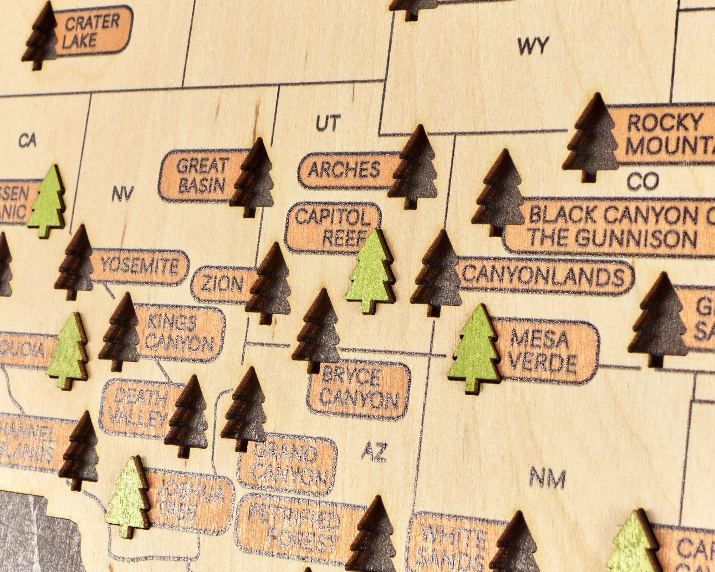 US 3D Wooden National Parks Travel Map With Trees To Record Park Visits (New Coffee) - Lemap