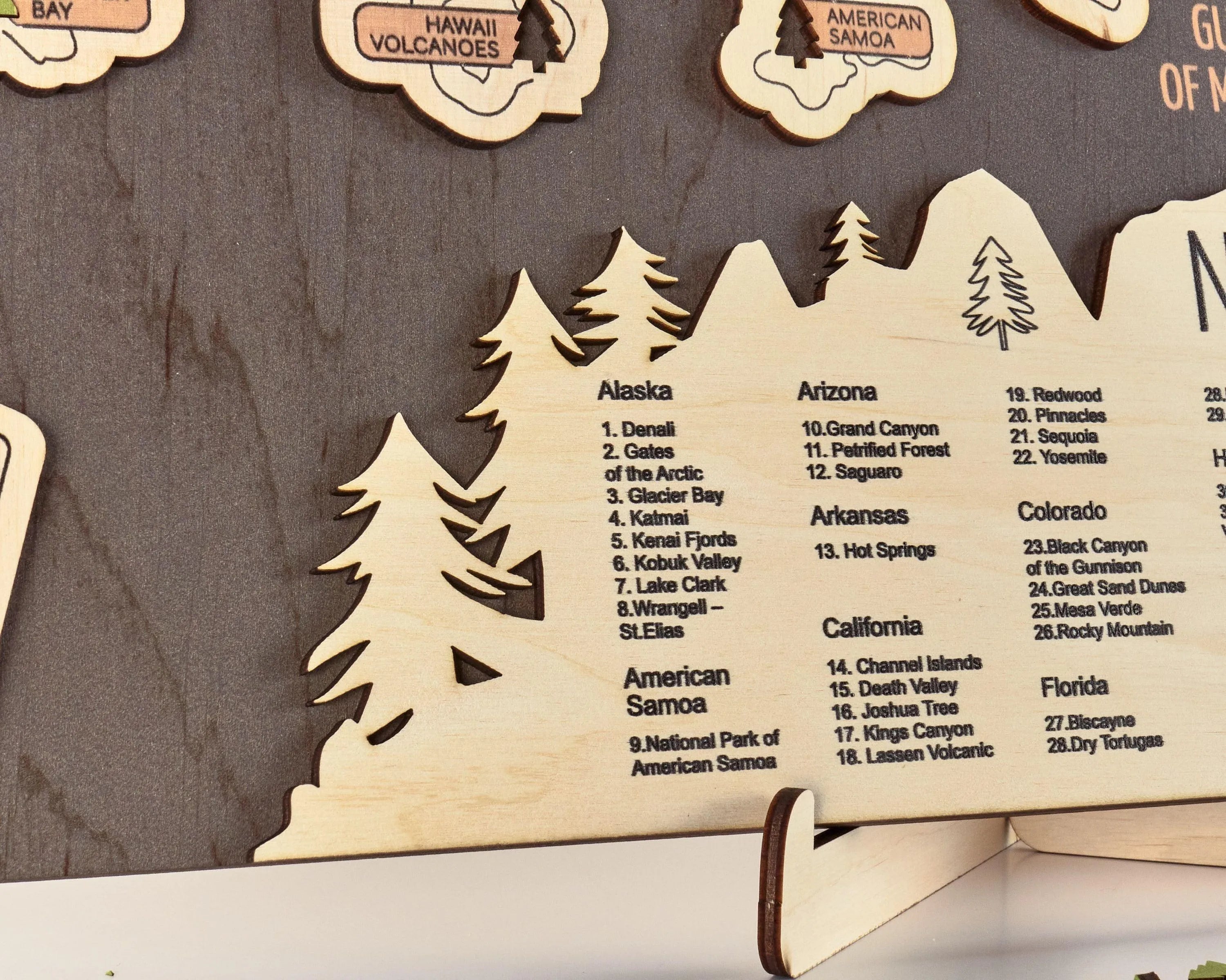 US 3D Wooden National Parks Travel Map With Trees To Record Park Visits (New Coffee) - Lemap