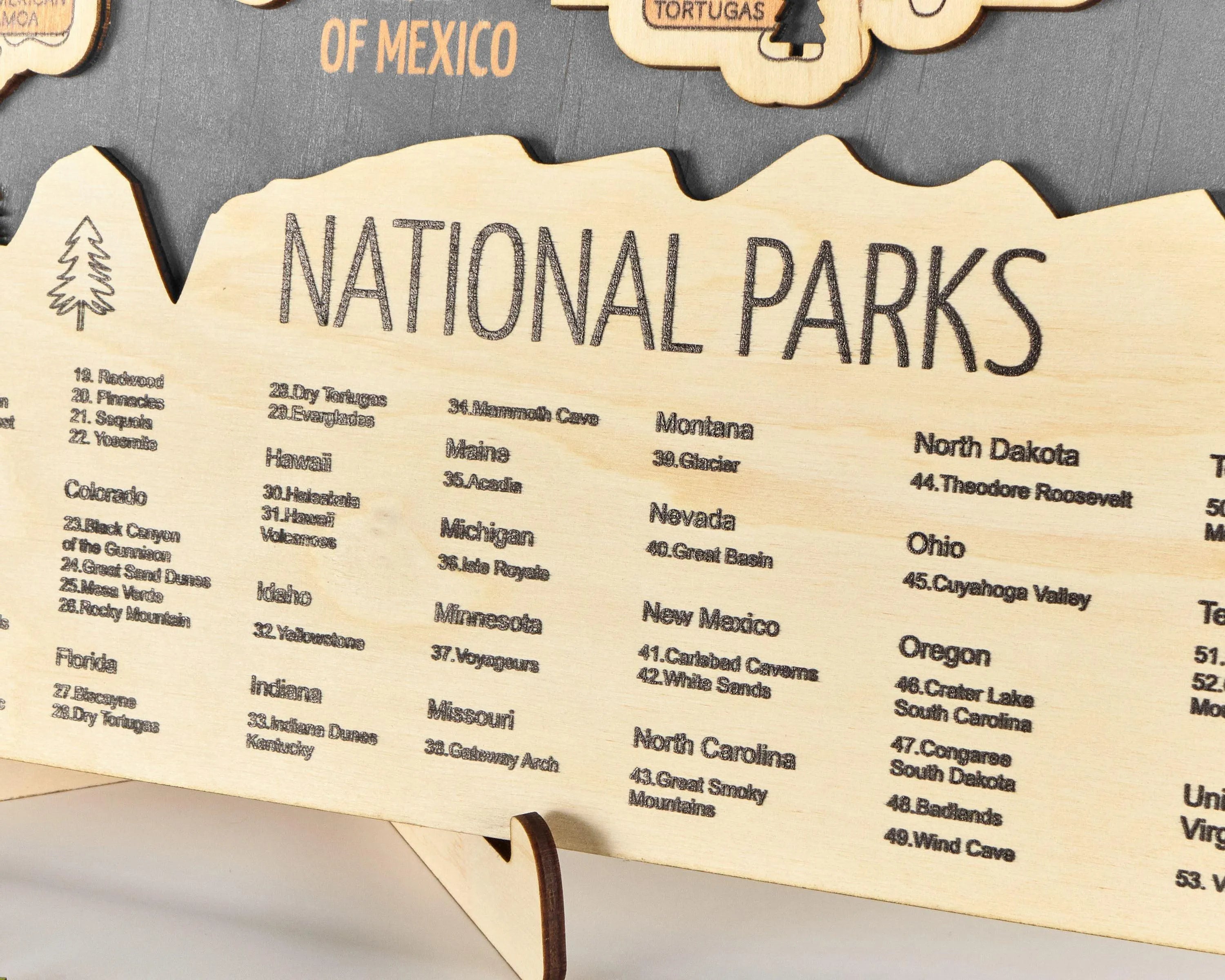 US 3D Wooden National Parks Travel Map With Trees To Record Park Visits (New Grey) - Lemap