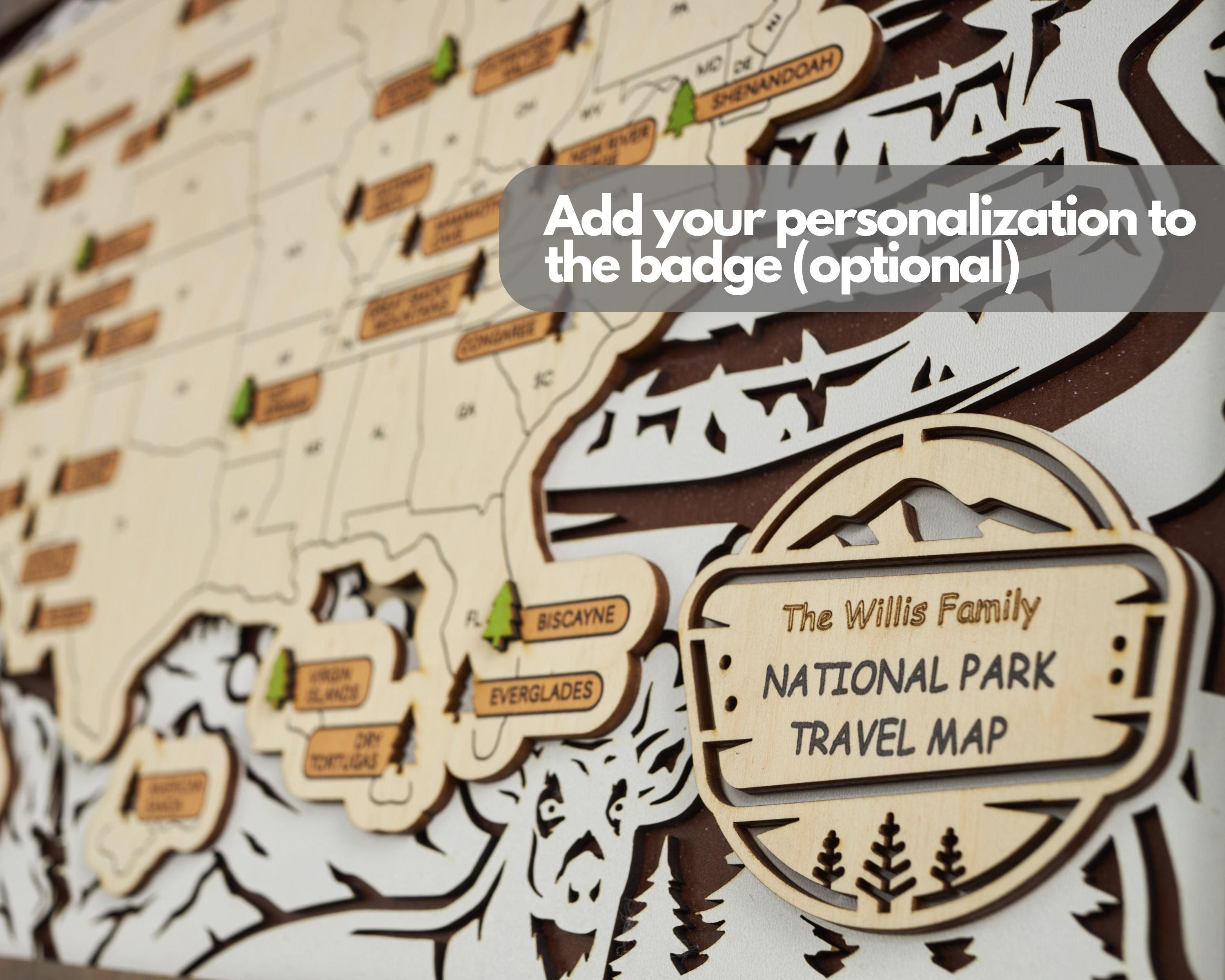 US 3D Wooden National Parks Travel Map With Trees To Record Park Visits (Wildlife Design) - Lemap