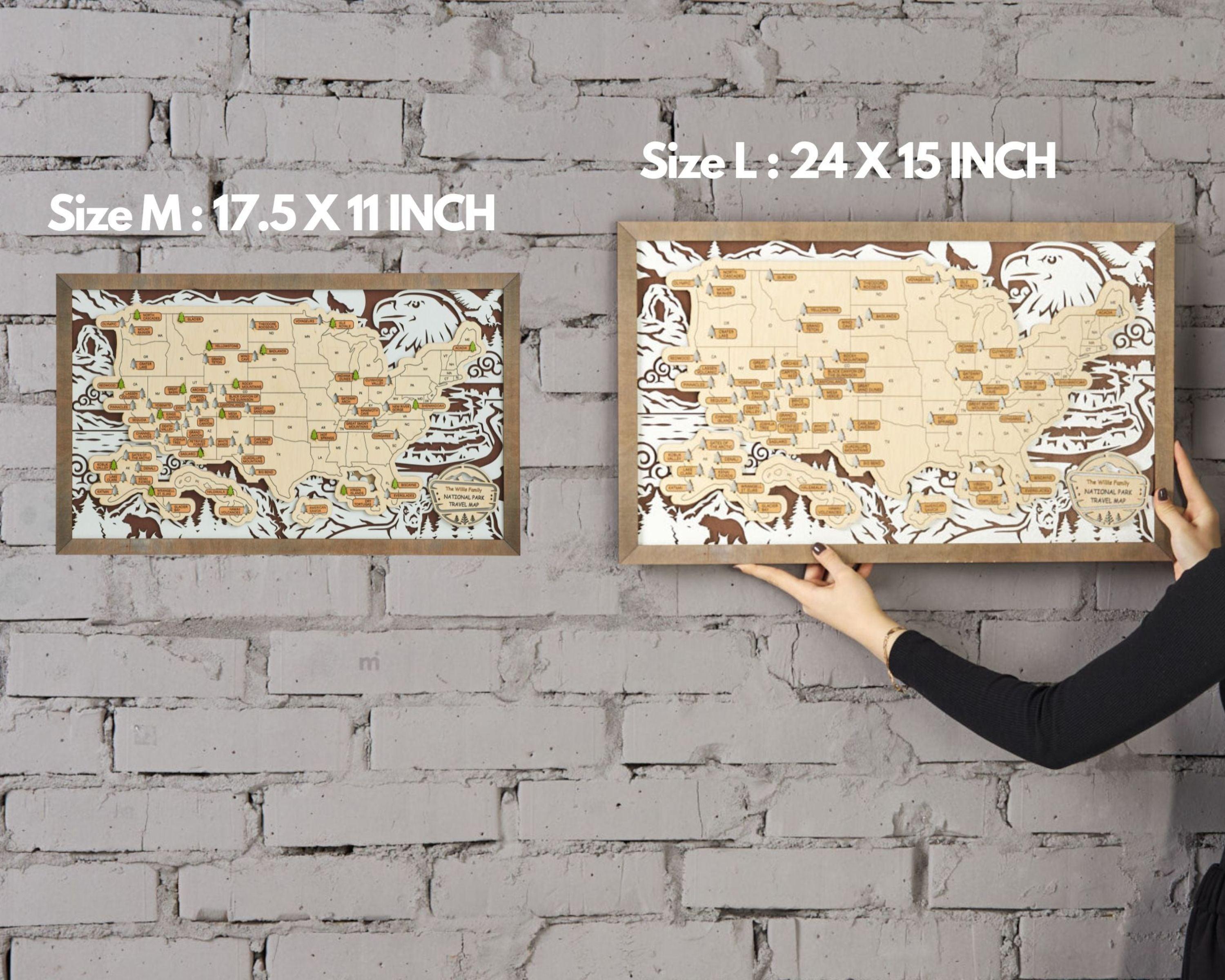 US 3D Wooden National Parks Travel Map With Trees To Record Park Visits (Wildlife Design) - Lemap