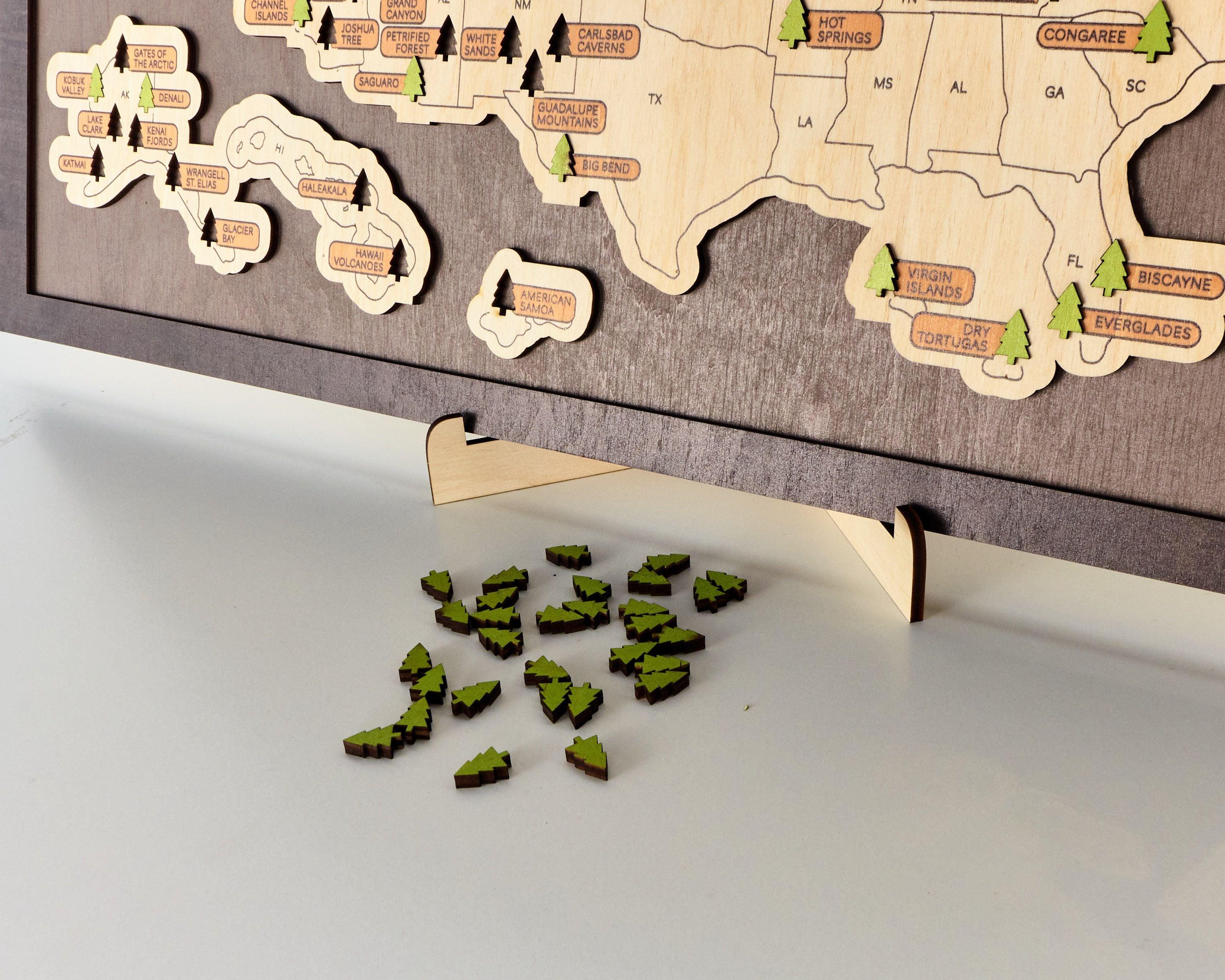 US Wooden National Parks Travel Map With Trees To Record Park Visits (Coffee) - Lemap