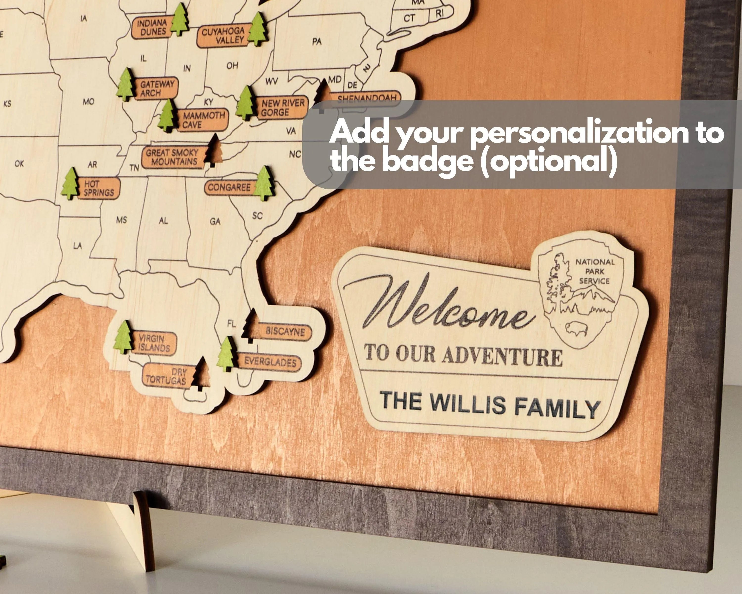 US Wooden National Parks Travel Map With Trees To Record Park Visits (Light Walnut) - Lemap