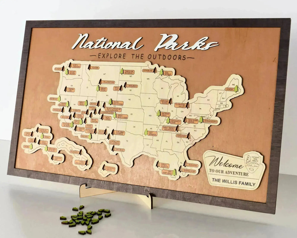 Record Label Map US Wooden Map Of National Parks With Trees To Record Park Visits ...