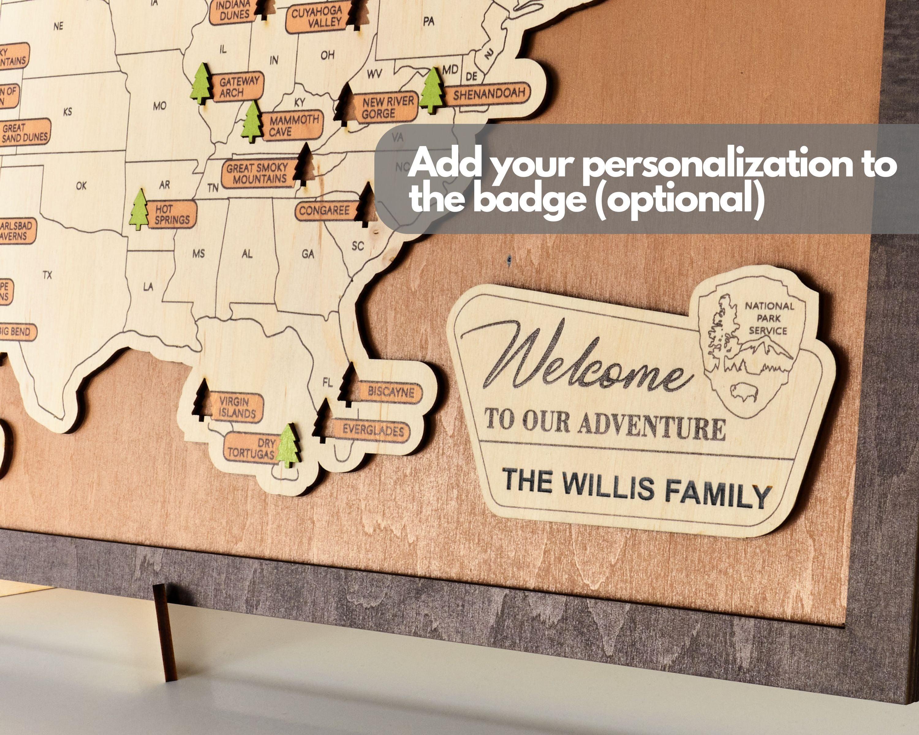 US Wooden National Parks Travel Map With Trees To Record Park Visits (Palisander) - Lemap